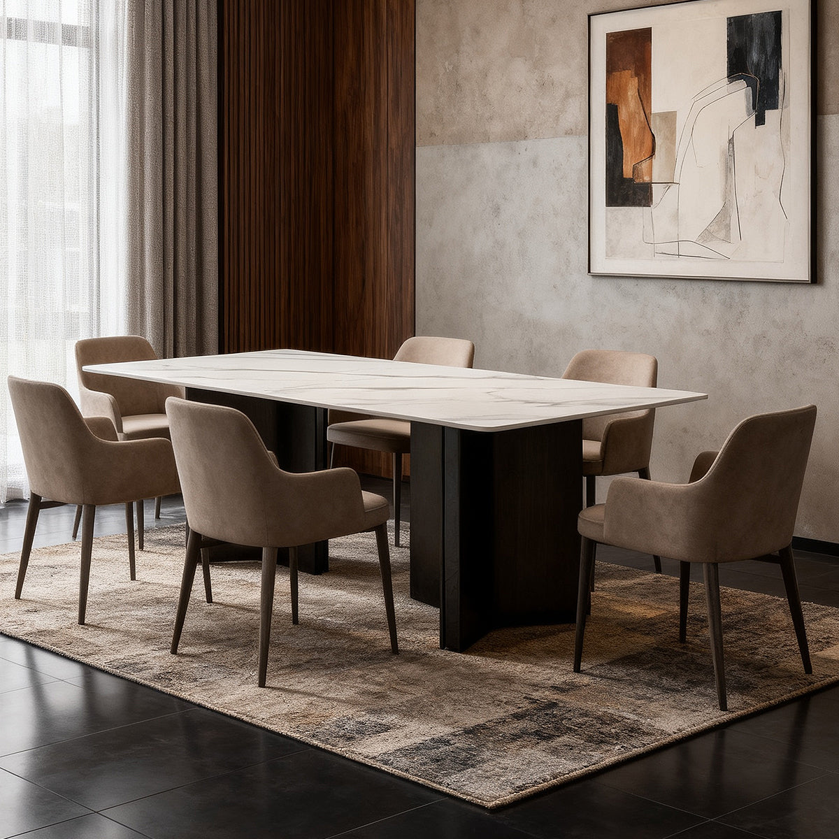 Rock plate dining table(Bright Light Snow Mountain Stone)