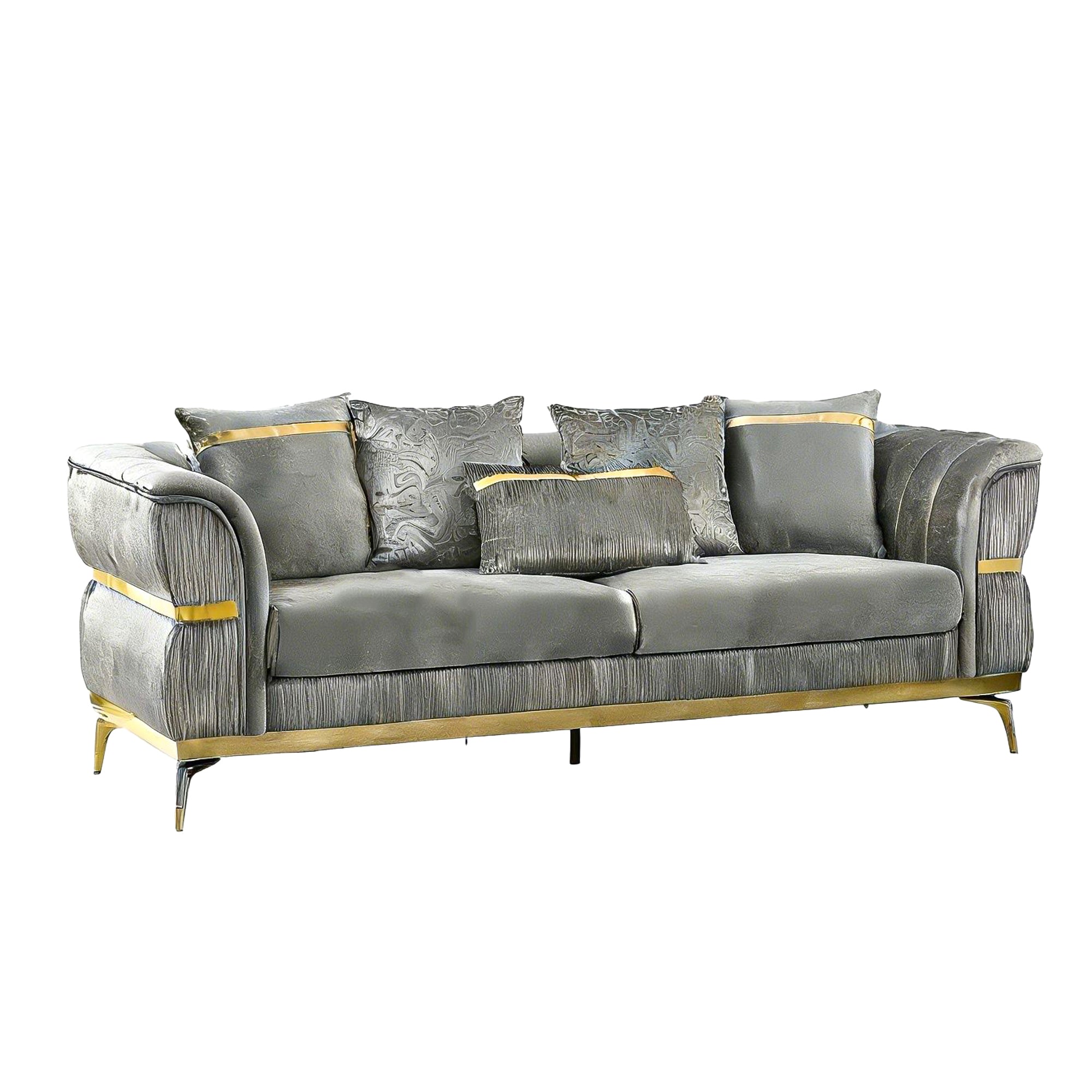 Velvet Chestfield Sofa Set In Gray