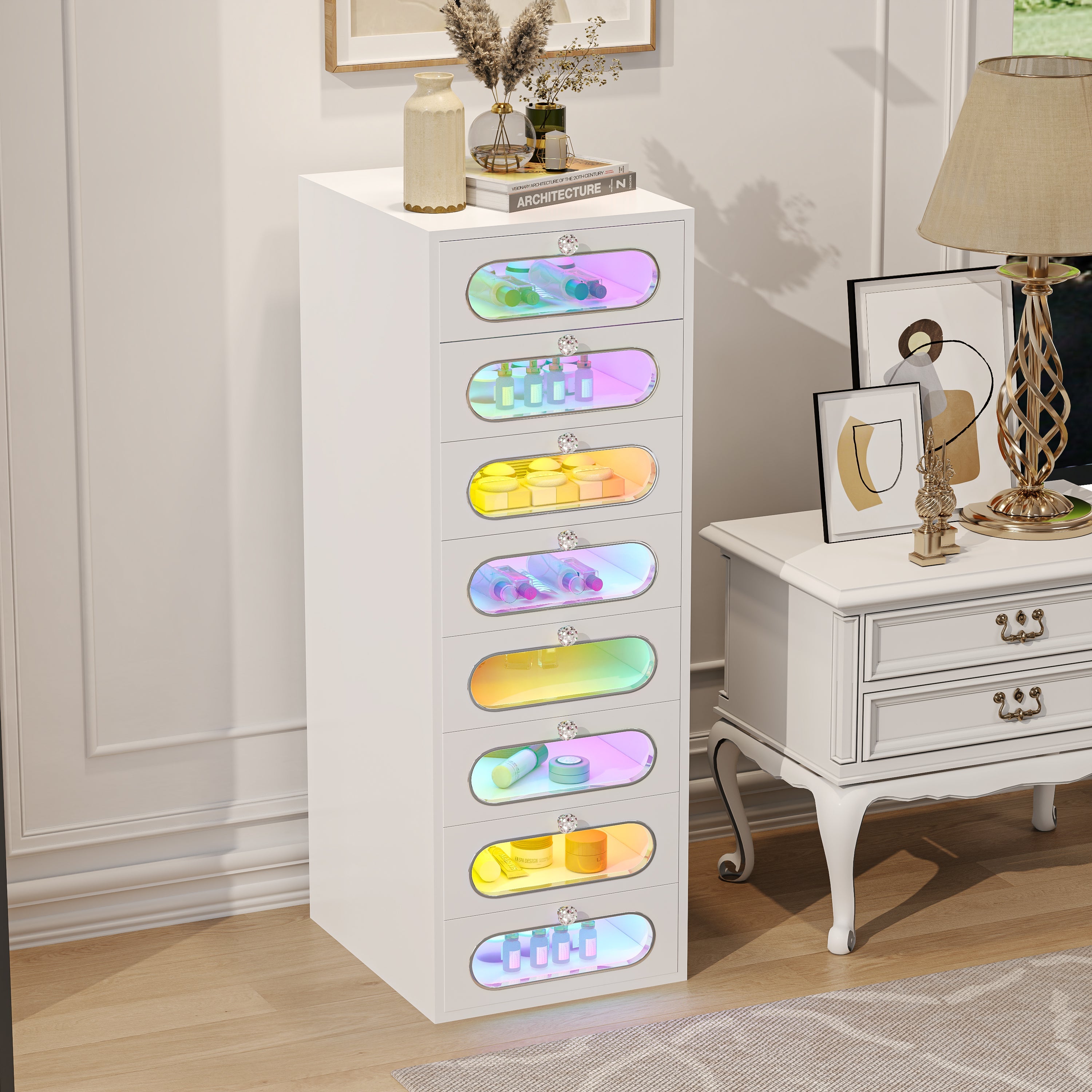 VANITII Priscilla Makeup Vanity Storage Chest Unit with 8 Drawers