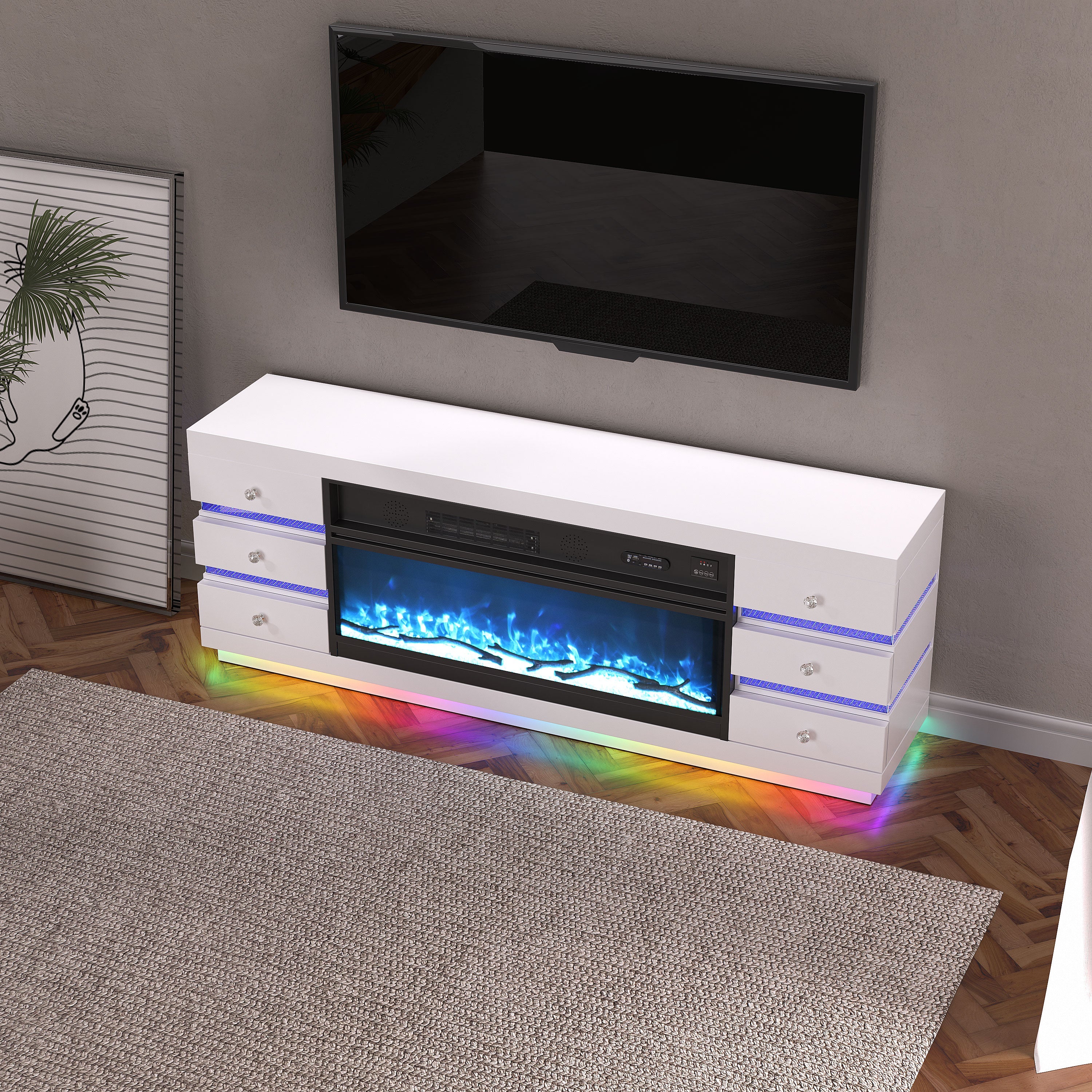 Fully Assembled 70" Multi-Flame Colors TV Stand LED Fireplace