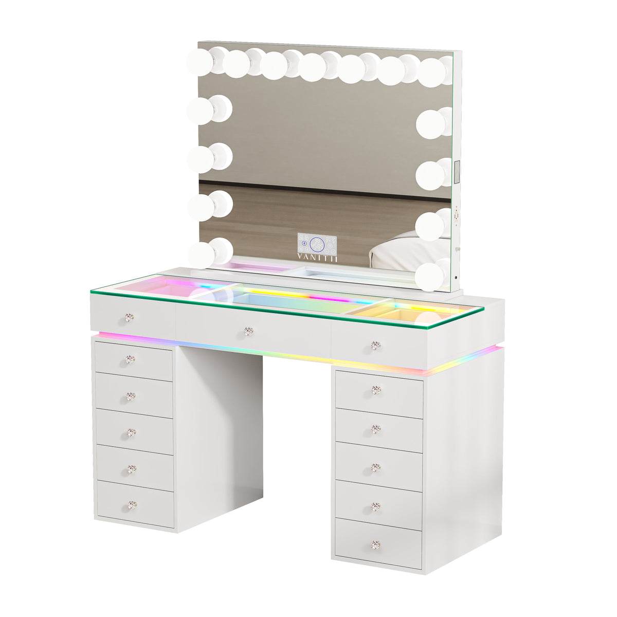 VANITII Mini Eva Vanity Desk Set - 13 Storage Drawers With 15 Bulbs
