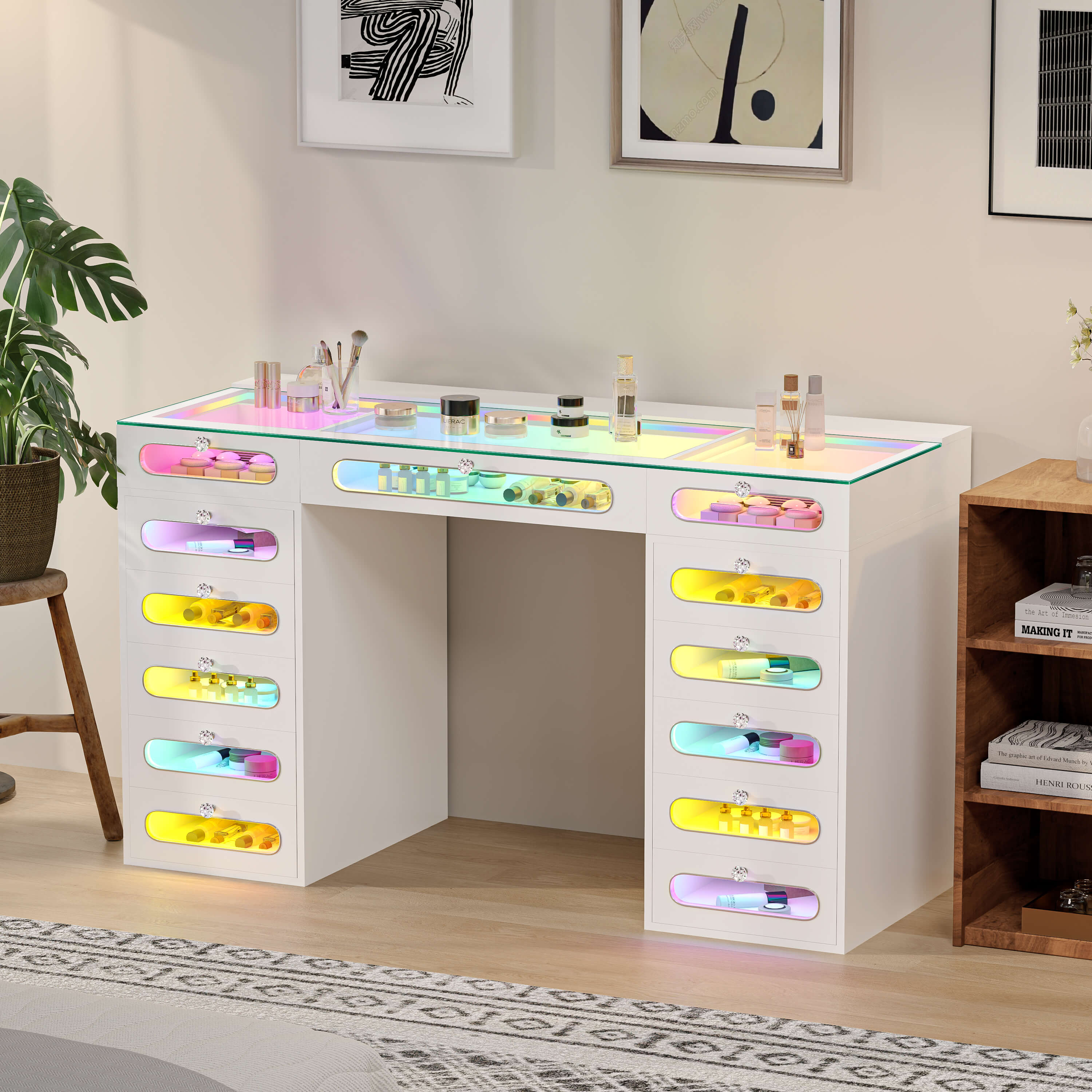 VANITII Priscilla Vanity Desk With 13 Storage Drawers