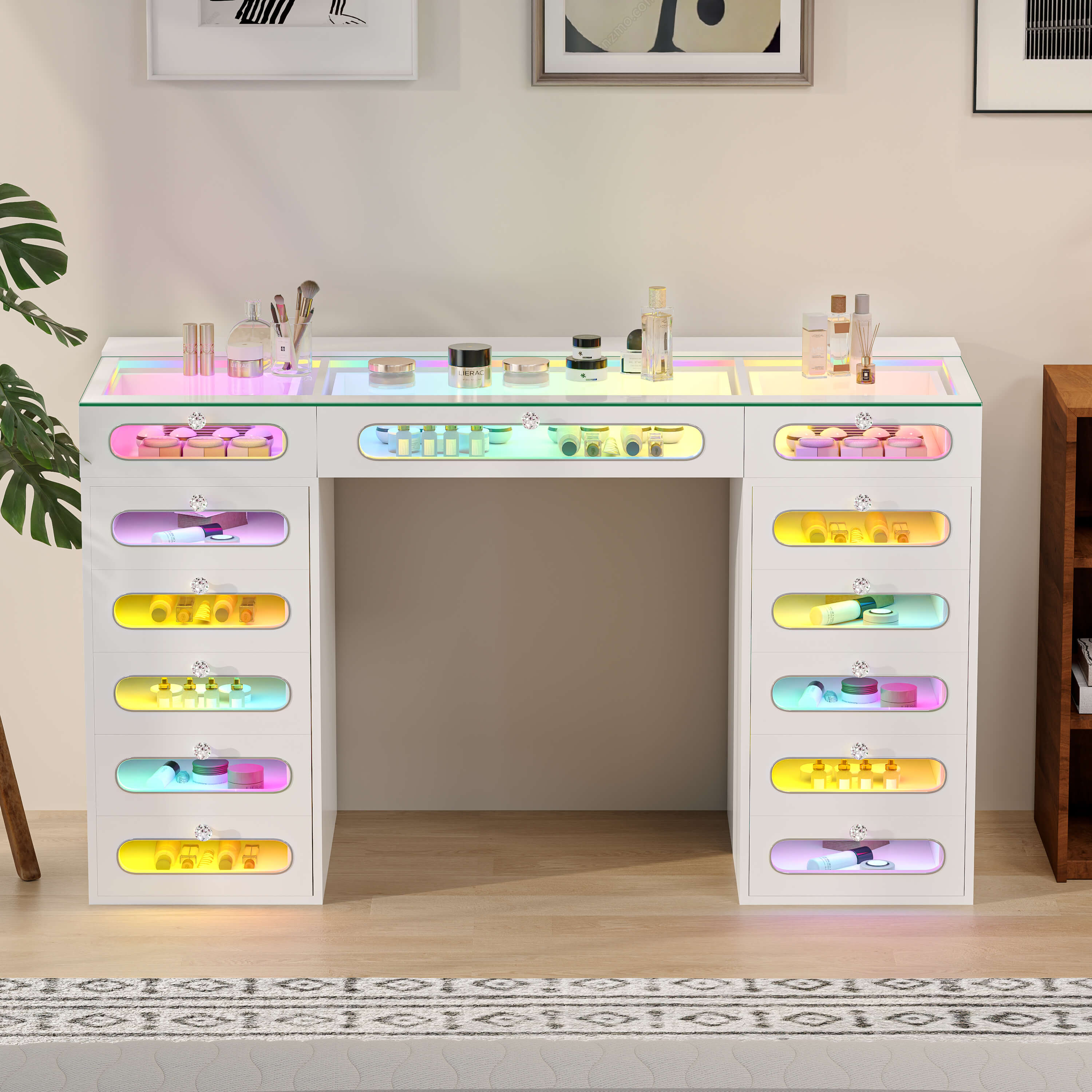 VANITII Priscilla Vanity Desk With 13 Storage Drawers