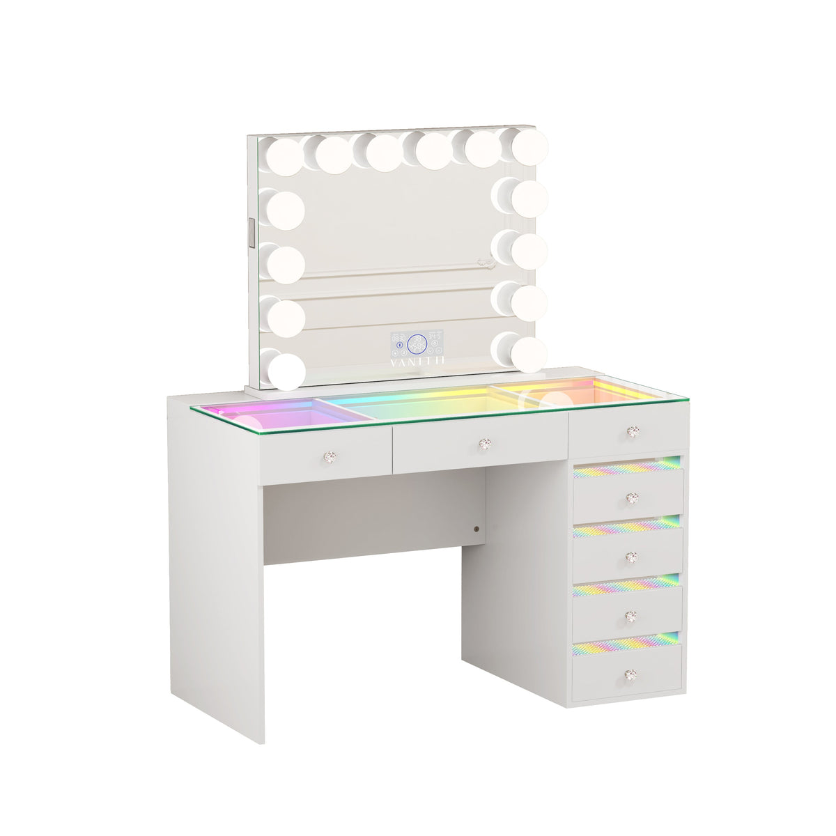 VANITII Fenair 7-Drawer Vanity Set with 14 Bulbs Hollywood Mirror