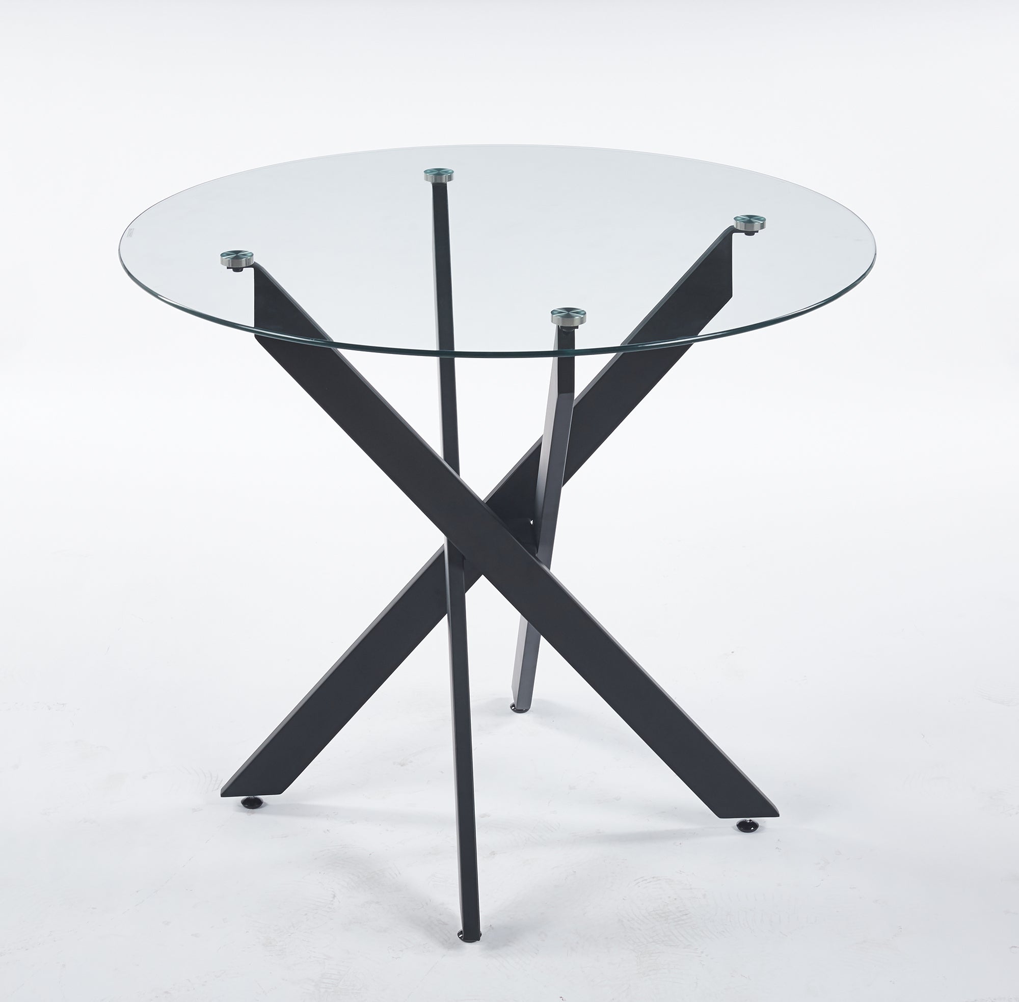Modern Round Glass Dining Table - Chrome And Black Cross Legs