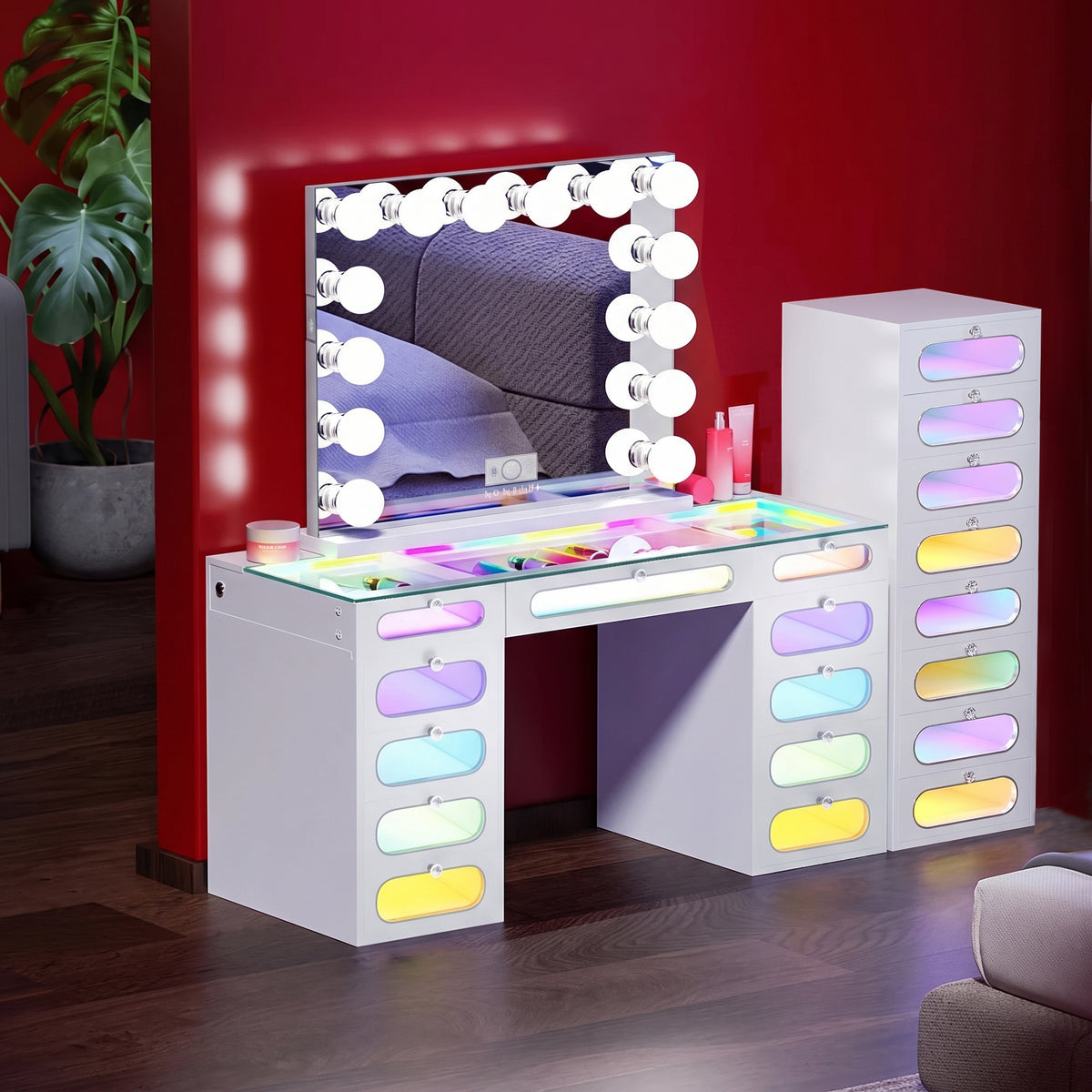 VANITII Priscilla Vanity Desk-11 Glass Fronted Drawers Vanity Set