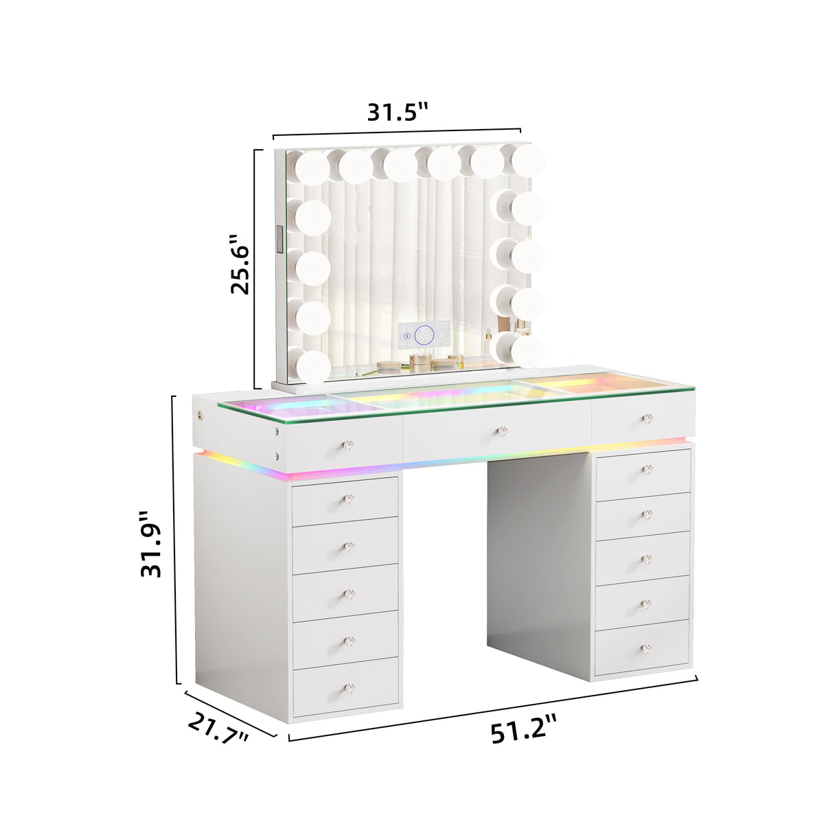 VANITII Mini Eva Vanity Desk Set - 13 Storage Drawers With 15 Bulbs