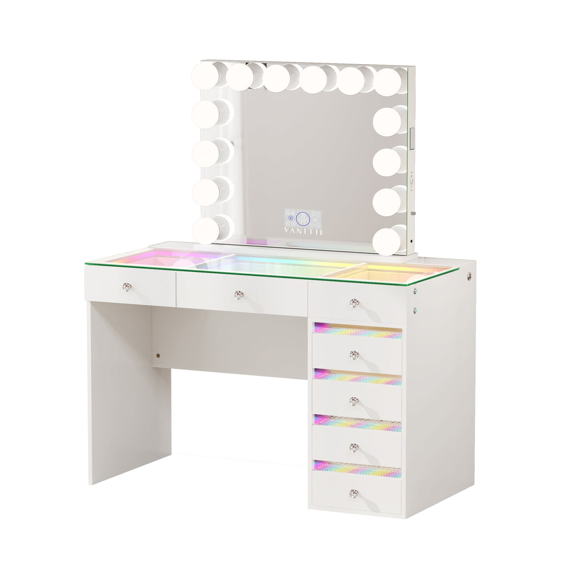 VANITII Fenair 7-Drawer Vanity Set with 14 Bulbs Hollywood Mirror