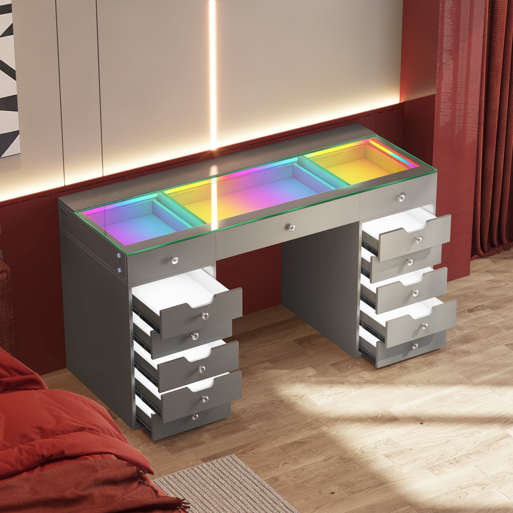 VANITII Eva Vanity Desk - 13 Storage Drawers with Full Light &RGB