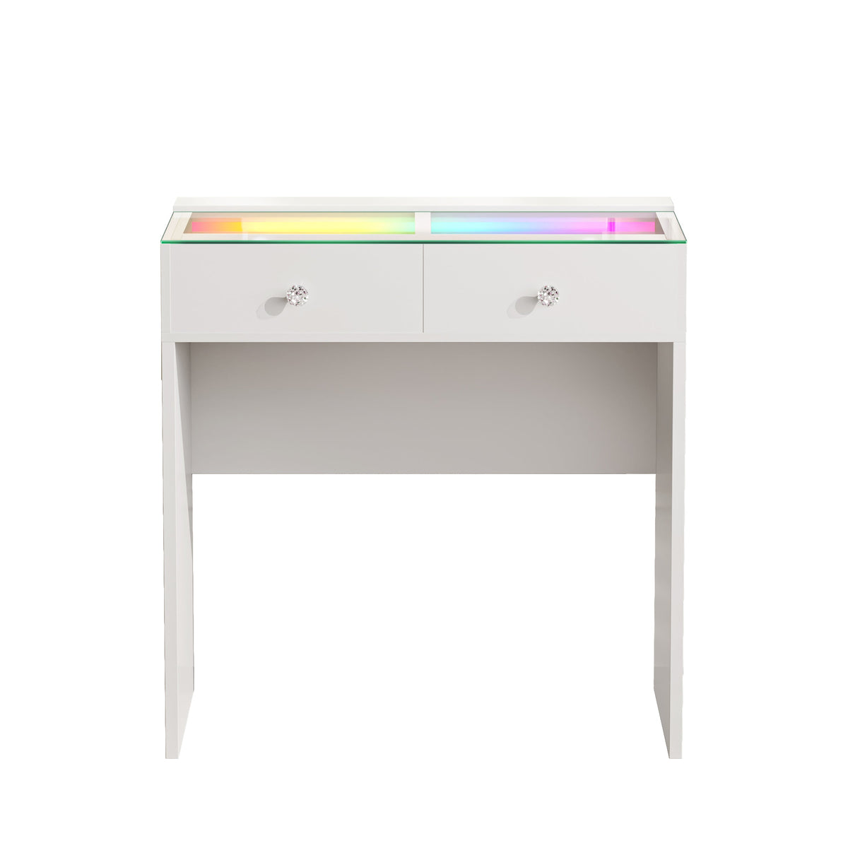 The VANITII Scarlet Vanity Desk features 2 crystal-knob drawers,USB&Type-C Ports and RGB strip light. It adopts a simple white design, perfectly combining beauty and functionality.