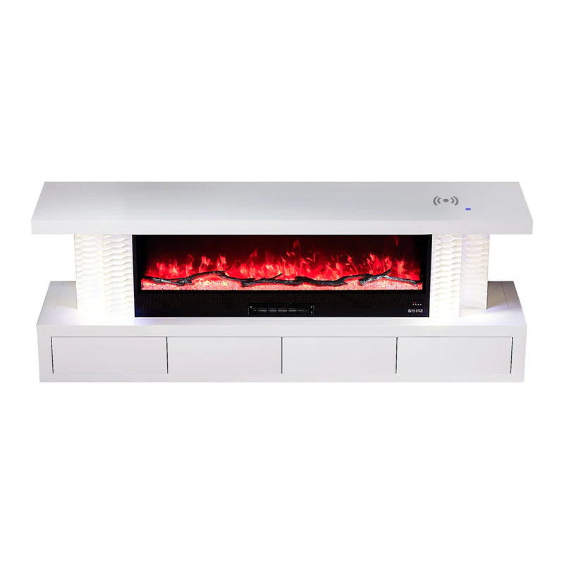 Fully Assembled 71" TV Stand LED Mirrored Fireplace