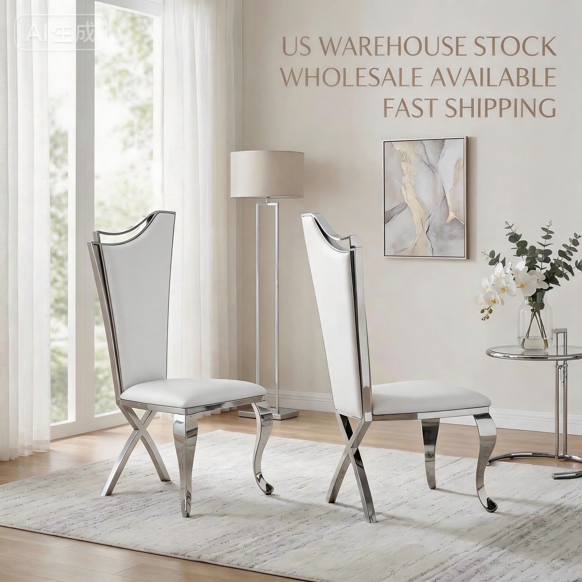Elegant Wingback Dining Chair-201 stainless steel is placed in the dining room,being both beautiful and practical.