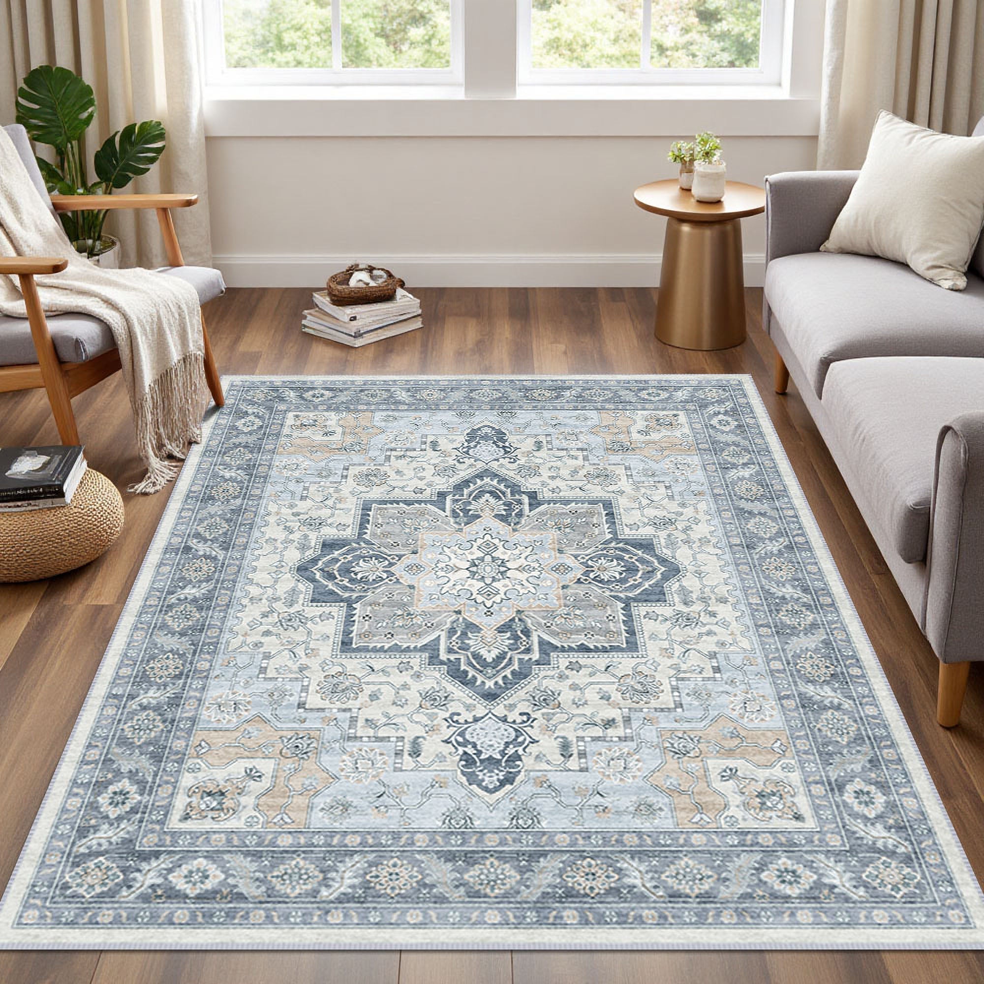 The rug is placed in the living room, adding a warm atmosphere to it.