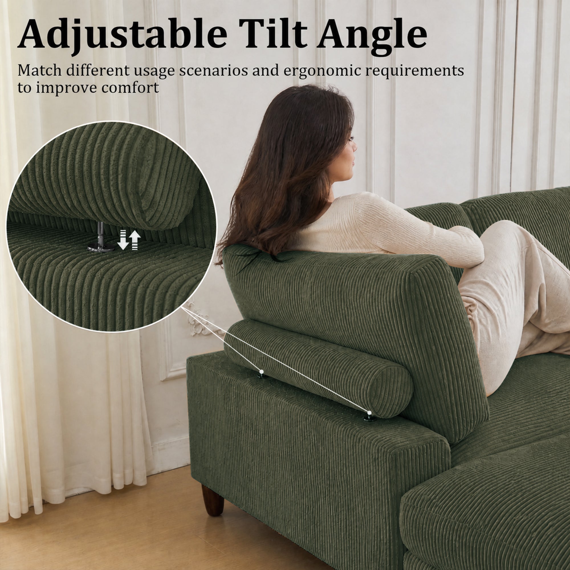 Solid Wood Frame Corduroy Modular Sofa Green