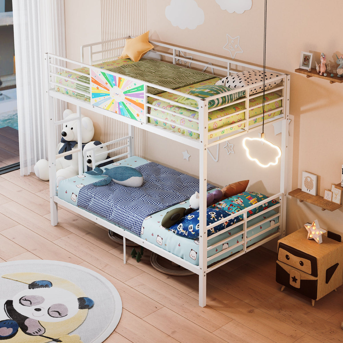 Twin Over Twin Metal Bunk Bed Frame White