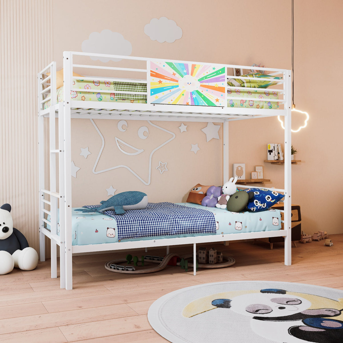 Twin Over Twin Metal Bunk Bed Frame White