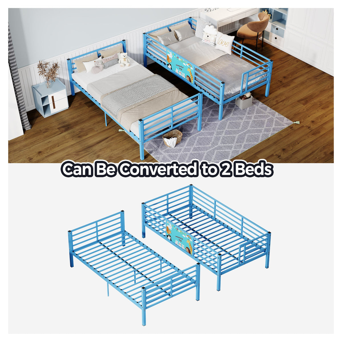 Twin Over Twin Metal Bunk Bed,Floor Bunk Bed Frame