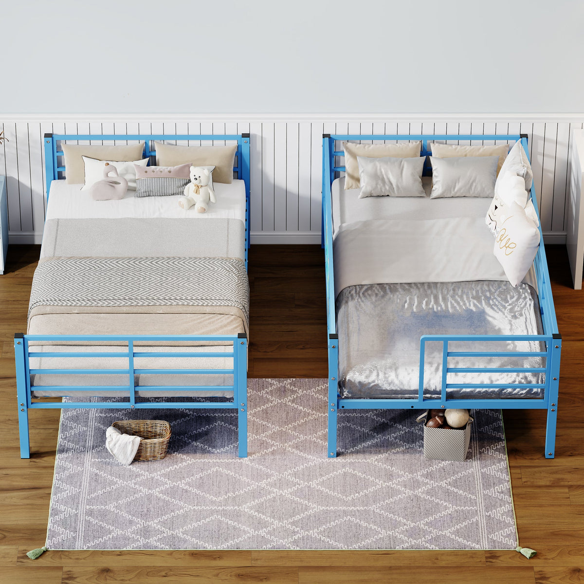 Twin Over Twin Metal Bunk Bed,Floor Bunk Bed Frame