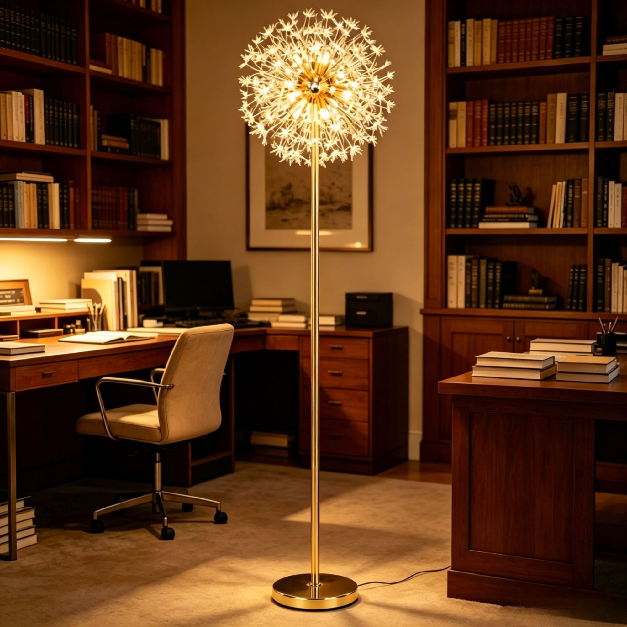 Nordic Luxury Crystal Dandelion Floor Lamp, Creative Firework Art Corner Lamp, Ambient Light for Living Room Bedroom Bedside