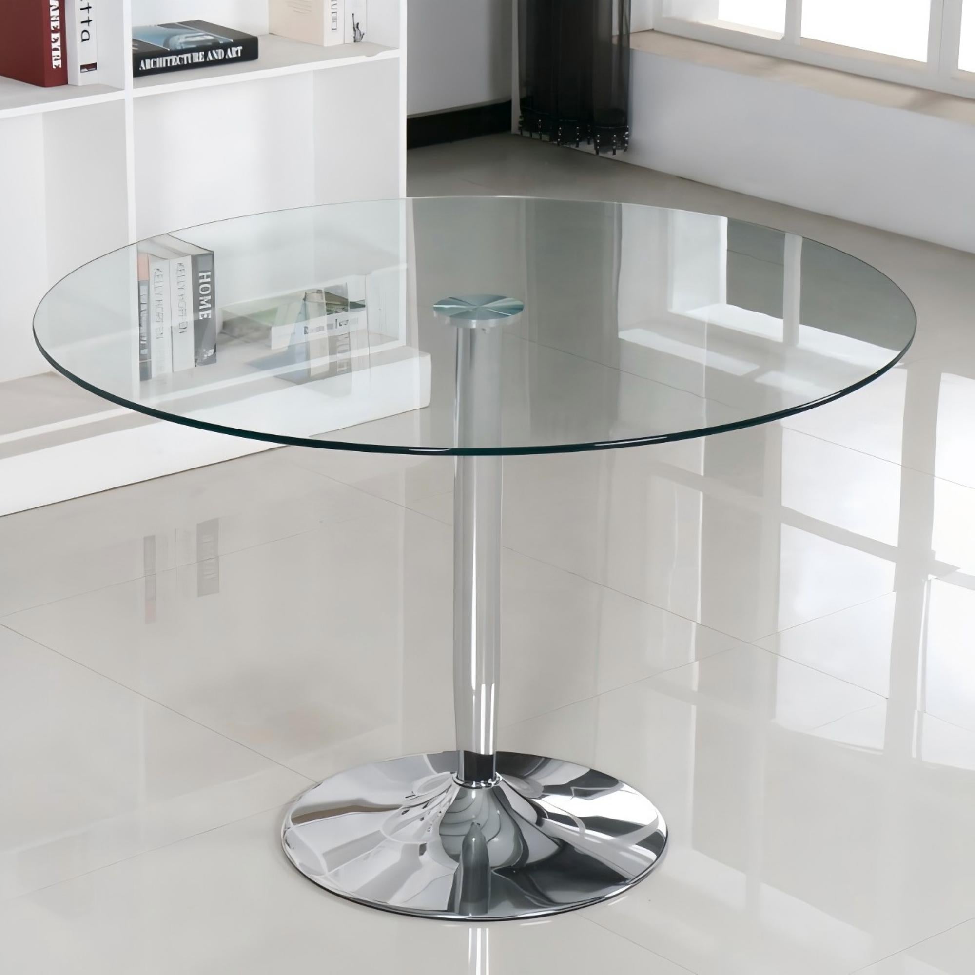 Clear Glass Round Dining Table with Chrome Metal Base-DT008