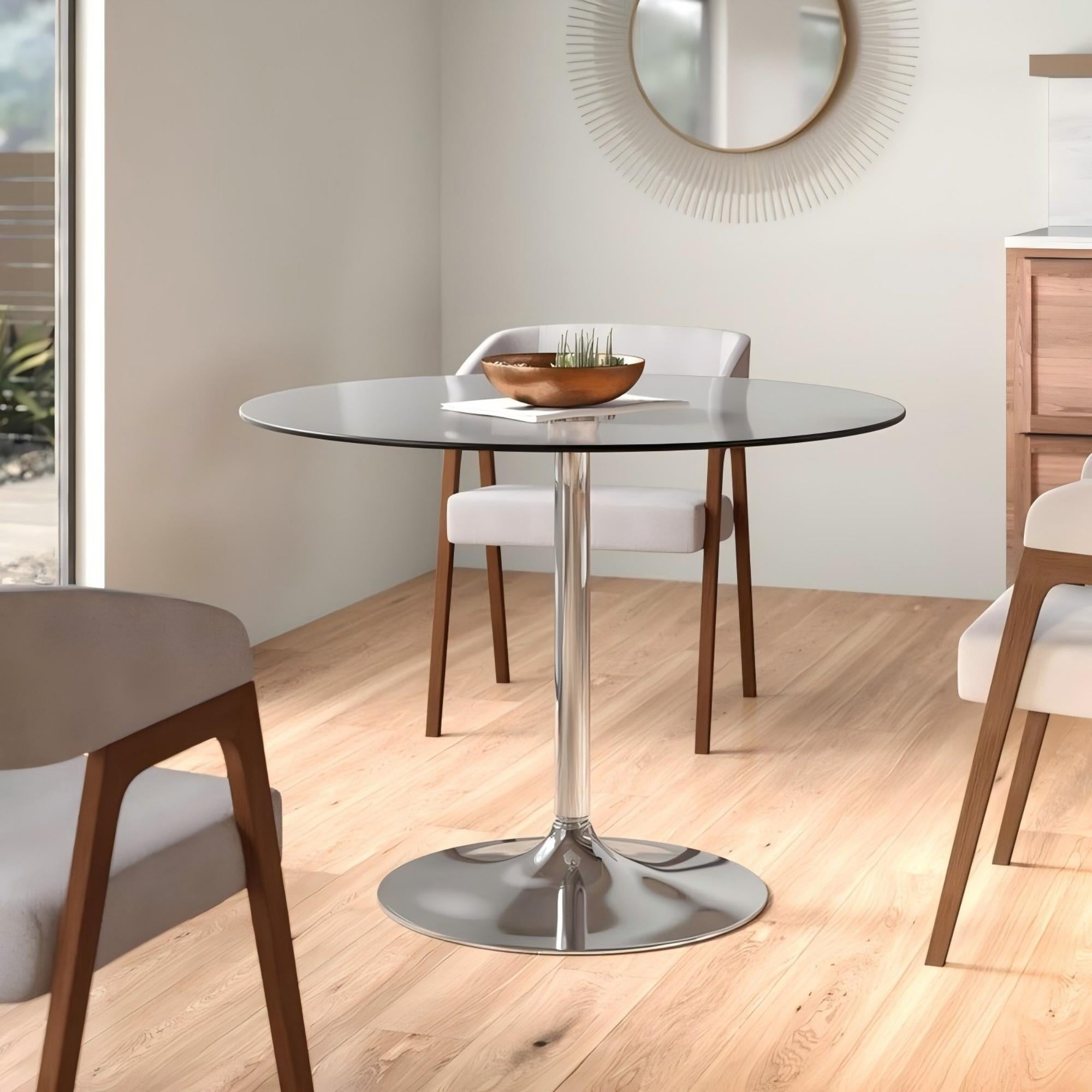 Clear Glass Round Dining Table with Chrome Metal Base-DT008