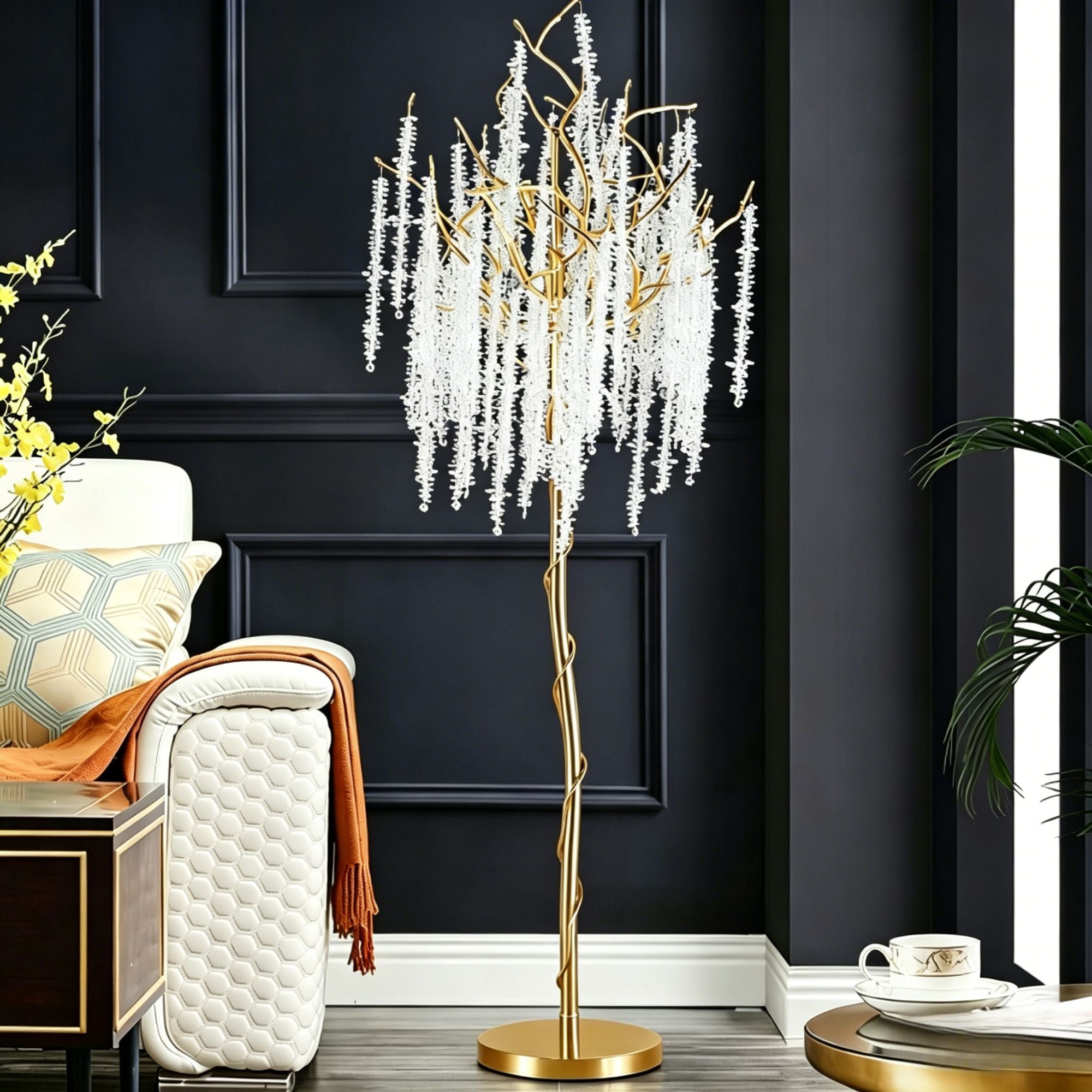 Postmodern Crystal Branch Lamp, Minimalist Art Floor & Table Lamp for Living Room Bedroom
