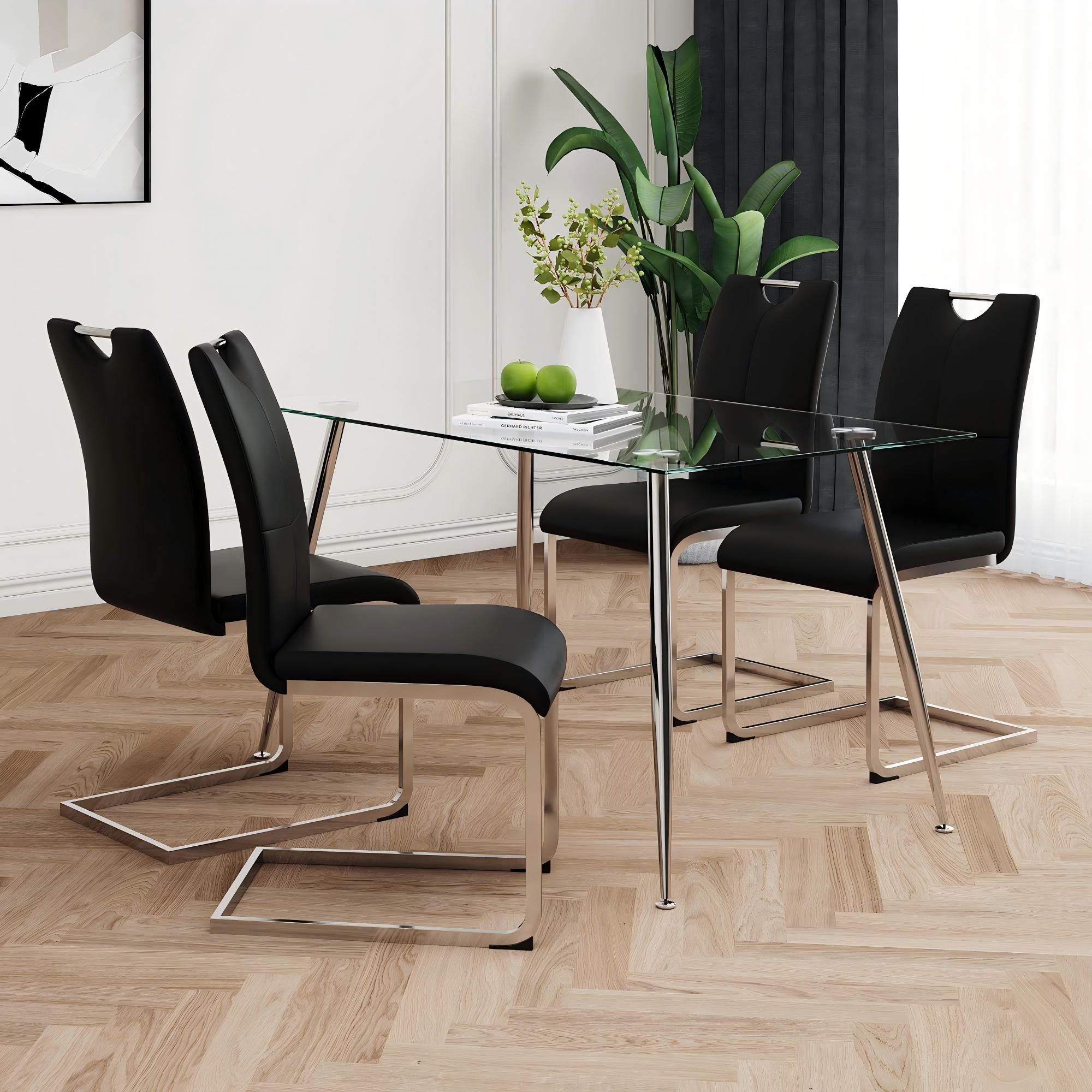 Modern Simple Rectangular Glass Dining Table, Solid Tempered Glass Tabletop-DT009