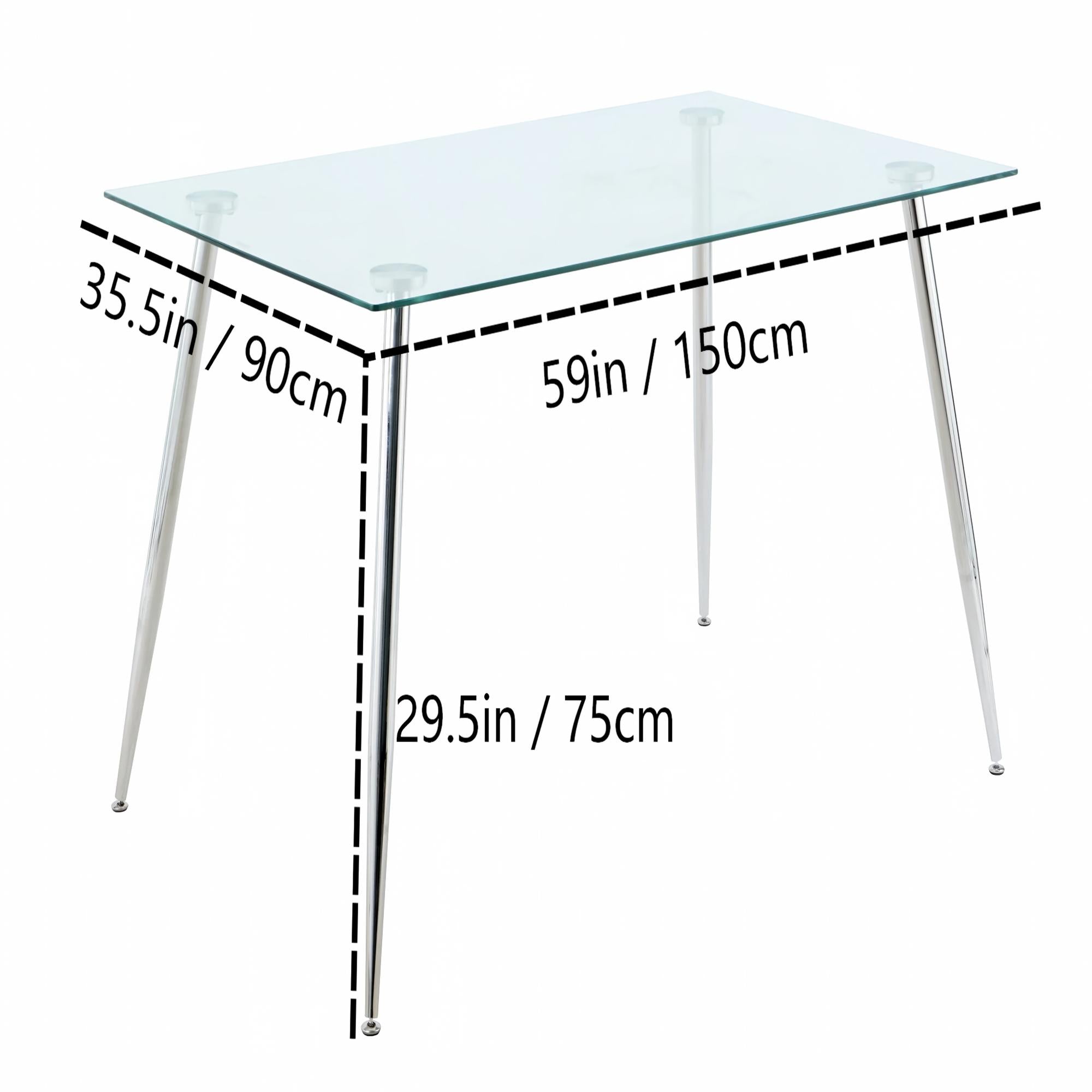 Modern Simple Rectangular Glass Dining Table, Solid Tempered Glass Tabletop-DT009