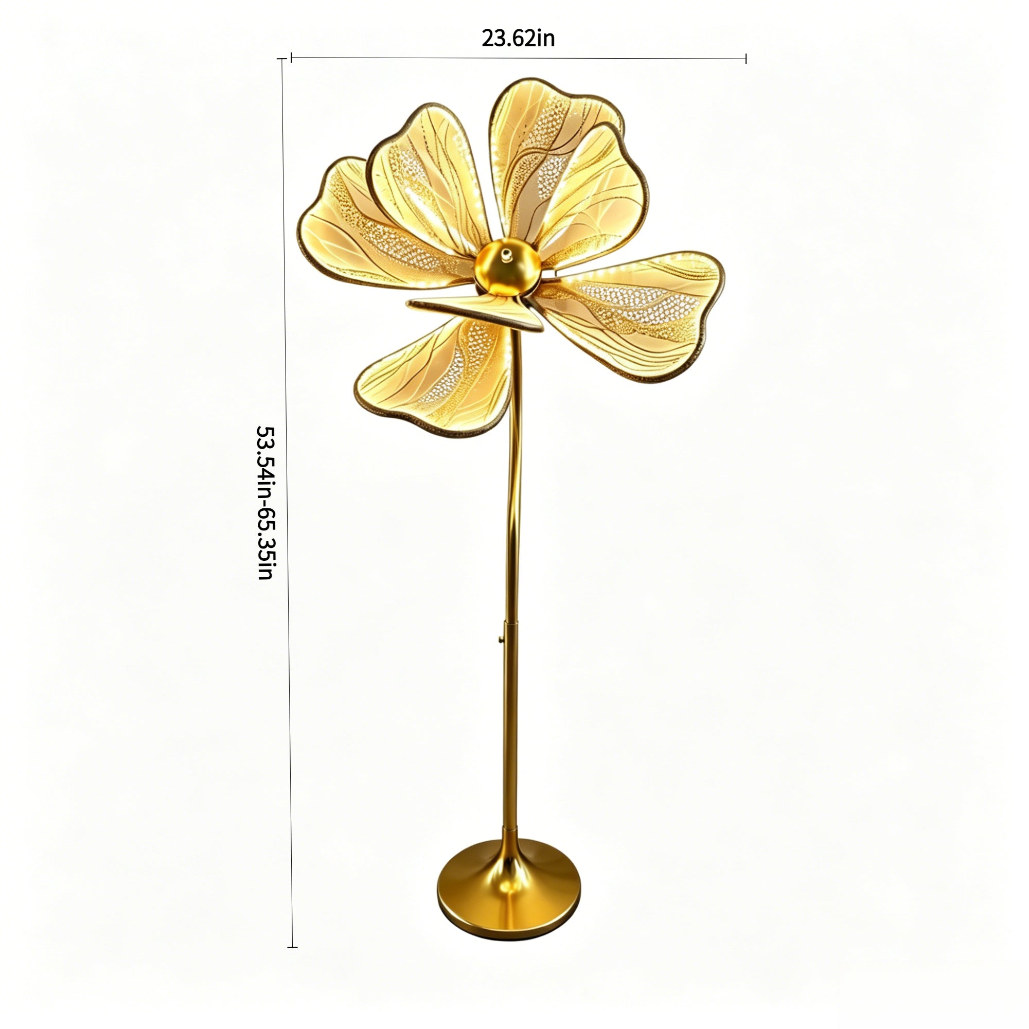 3D Peony LED Floor Lamp, Gold Adjustable Wedding Aisle Decor Light