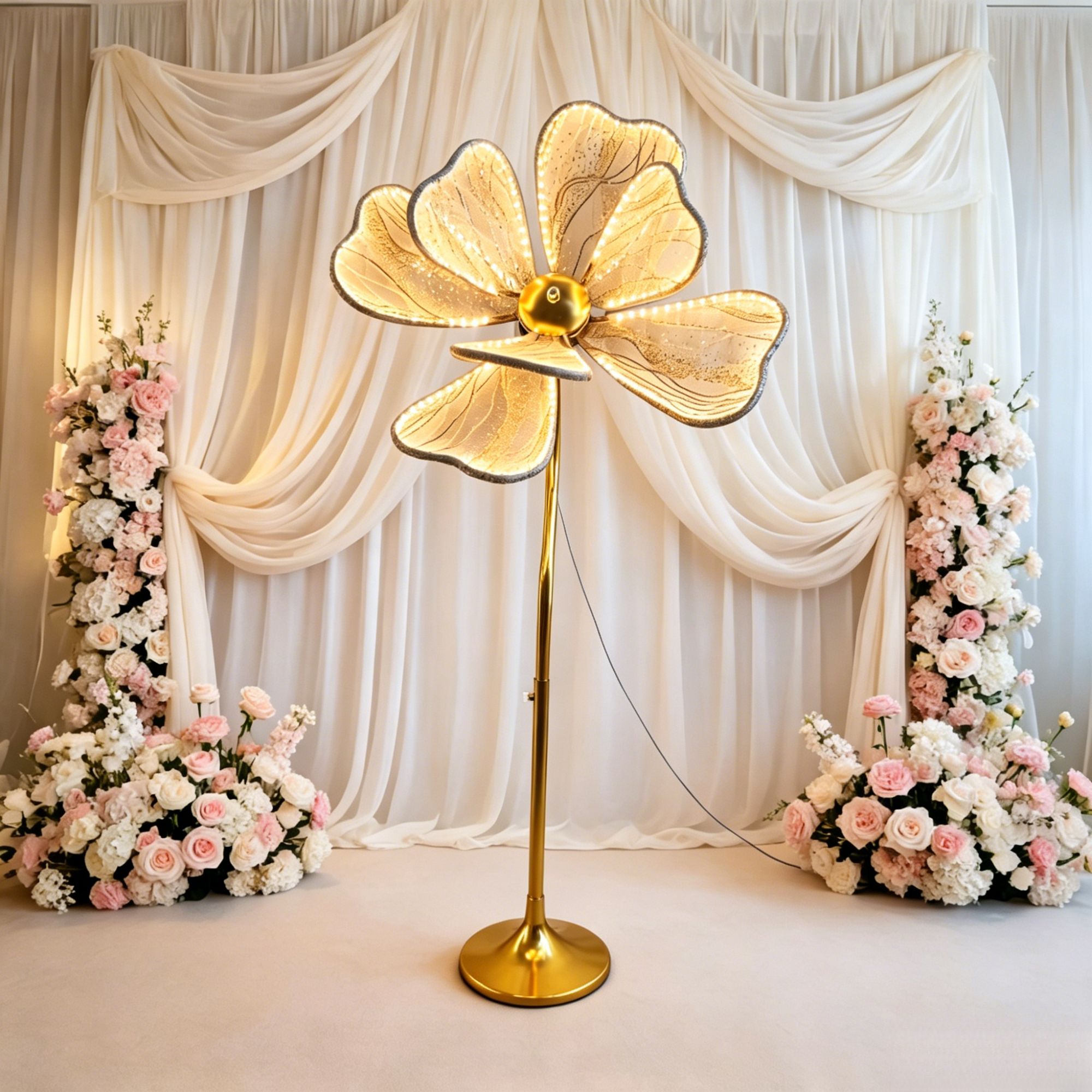 3D Peony LED Floor Lamp, Gold Adjustable Wedding Aisle Decor Light