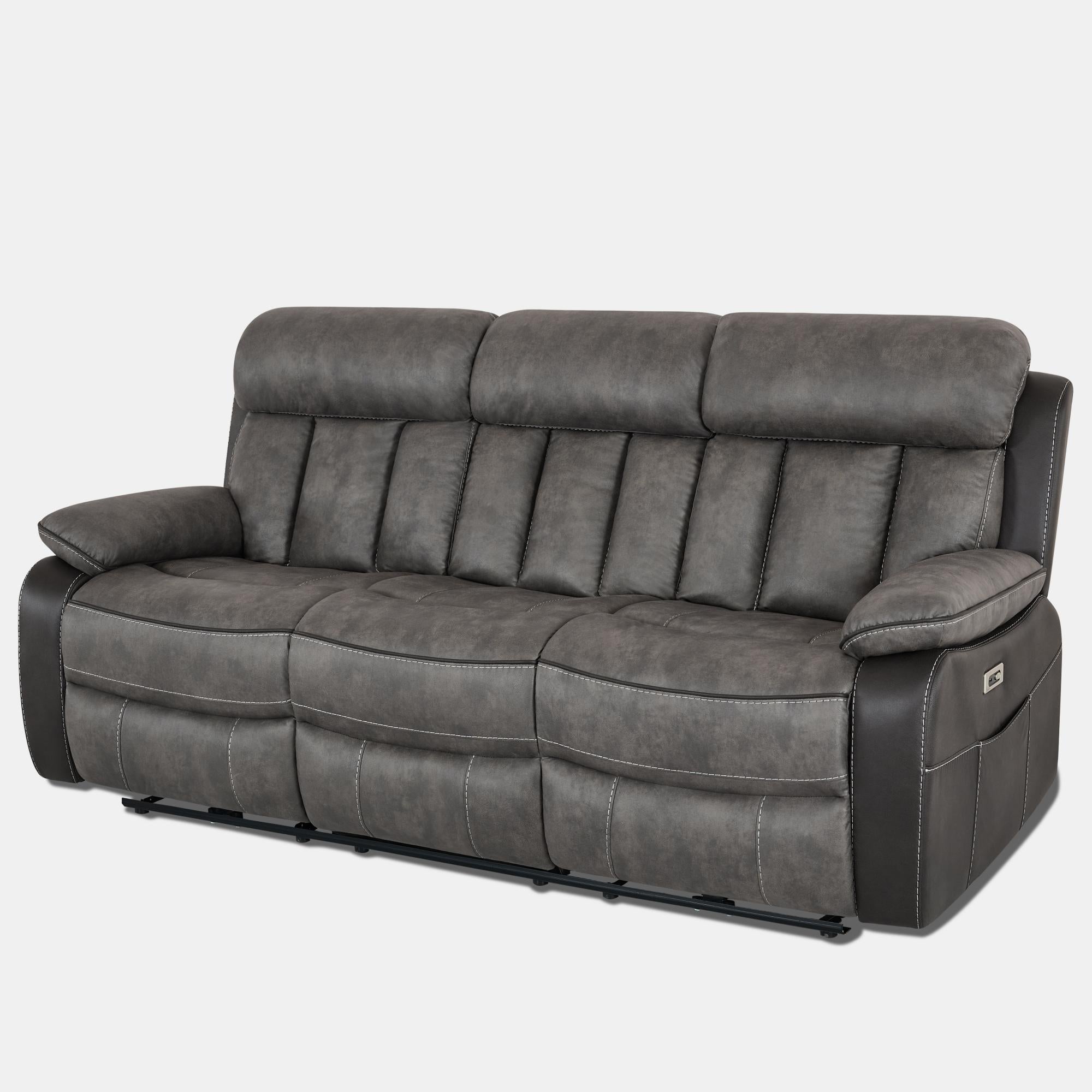 Kael Power Recliner & 3-Seater Sofa Set, Breathable Leather with Side Armrest Storage, Rustic Home Theater Seating 007
