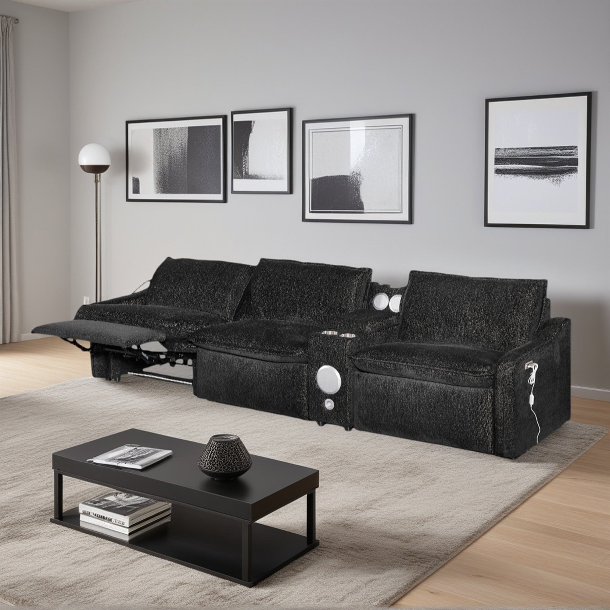 Black Electric Recliner Sofa Set--MS908-Black-3SET