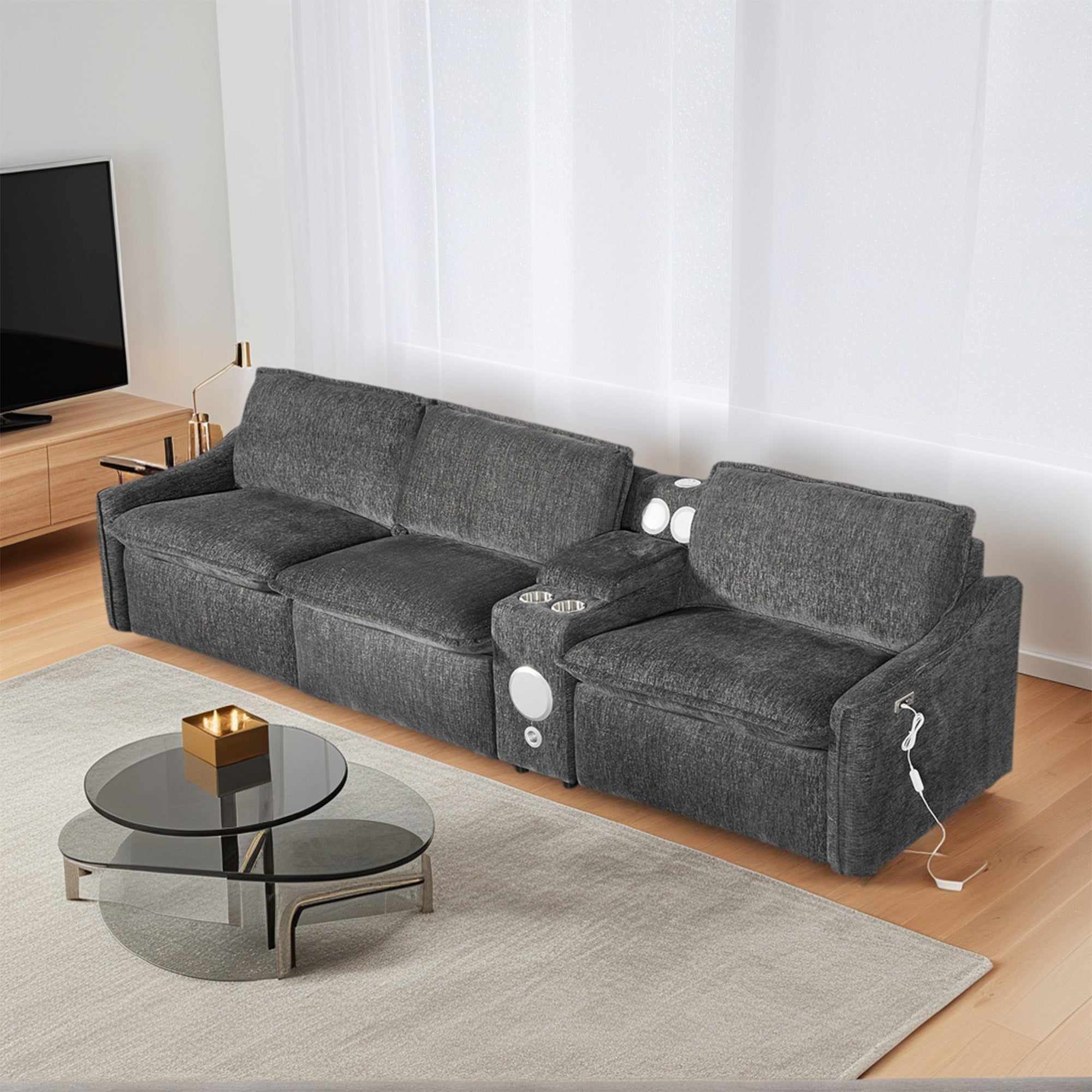 Grey Electric Recliner Sofa Set--MS908-3SET