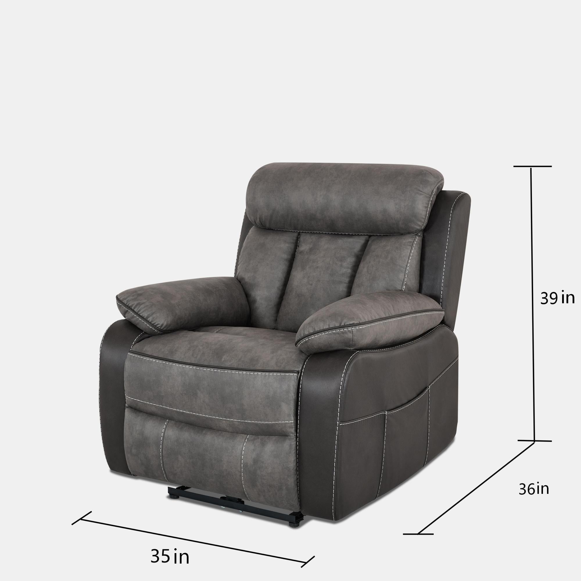 Kael Power Recliner & 1-Seater Sofa Set, Breathable Leather with Side Armrest Storage, Rustic Home Theater Seating 007