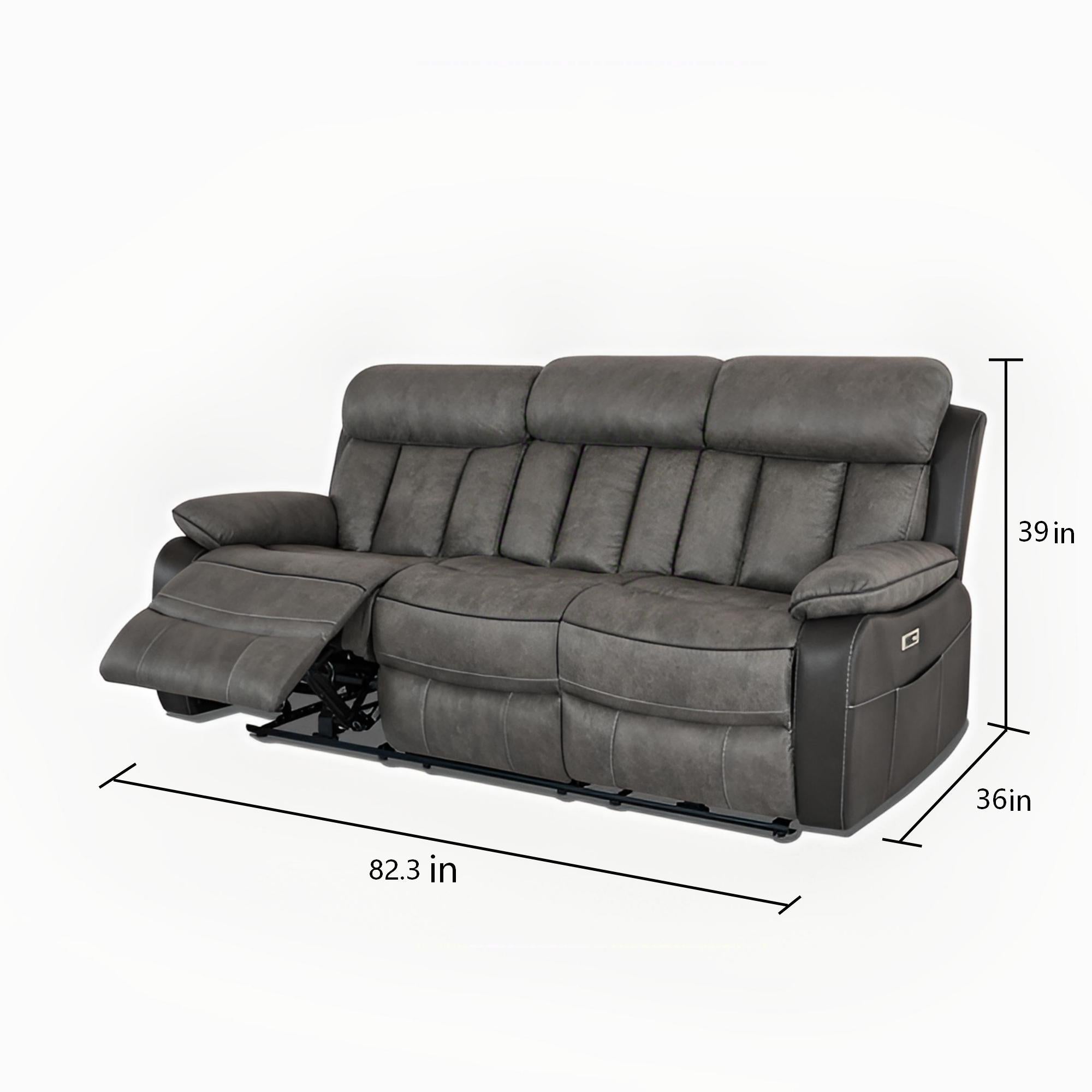 Kael Power Recliner & 2-Seater Sofa Set, Breathable Leather with Side Armrest Storage, Rustic Home Theater Seating 007