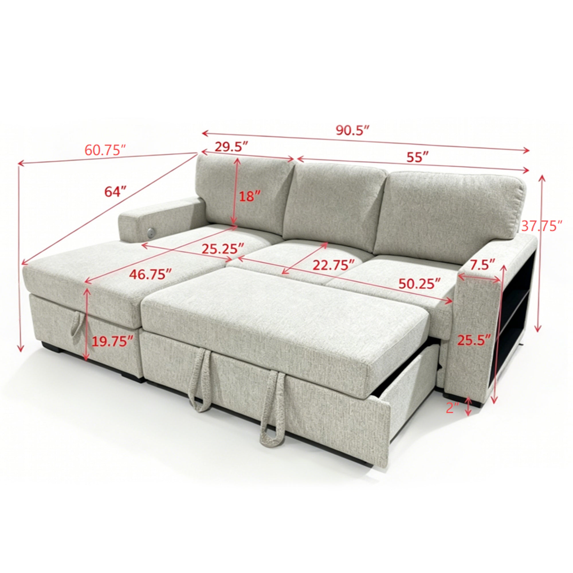 Multi- functional sofa sleeper-L3550-Creambrown
