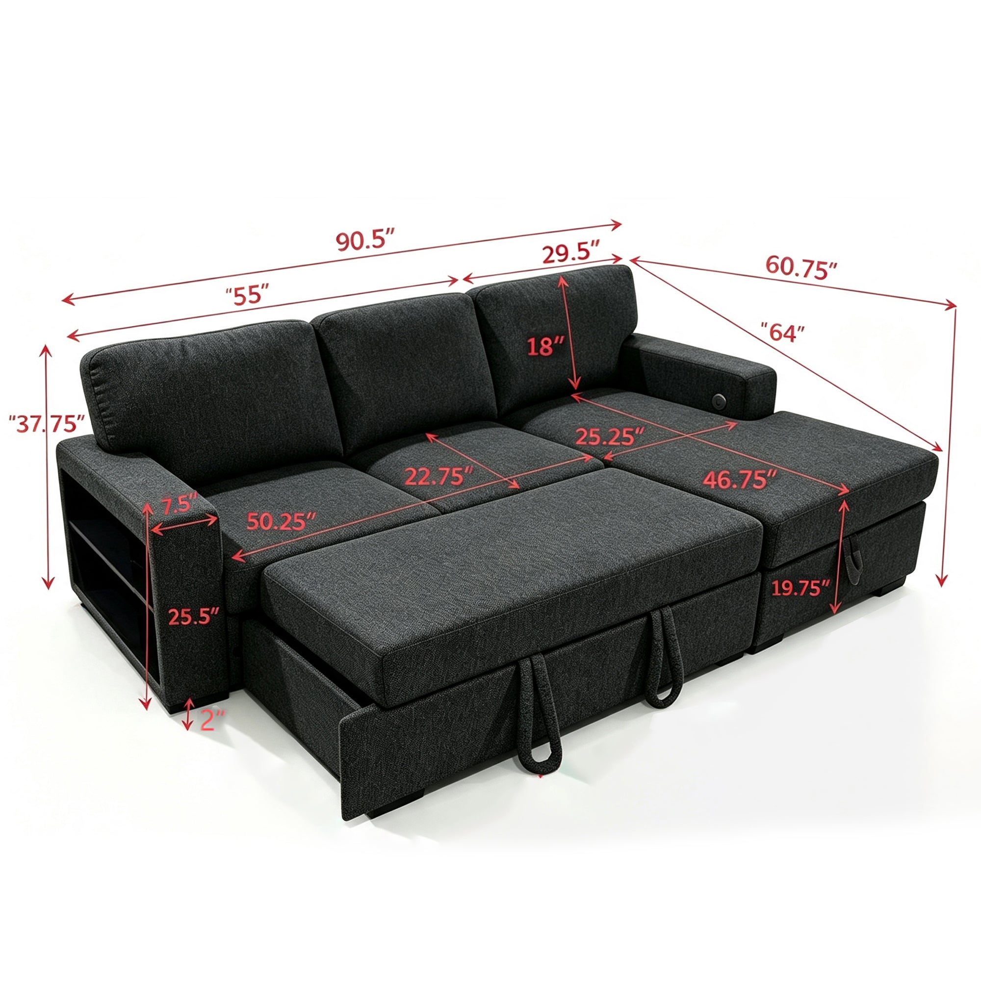 Multi- functional sofa sleeper-R3550-Black