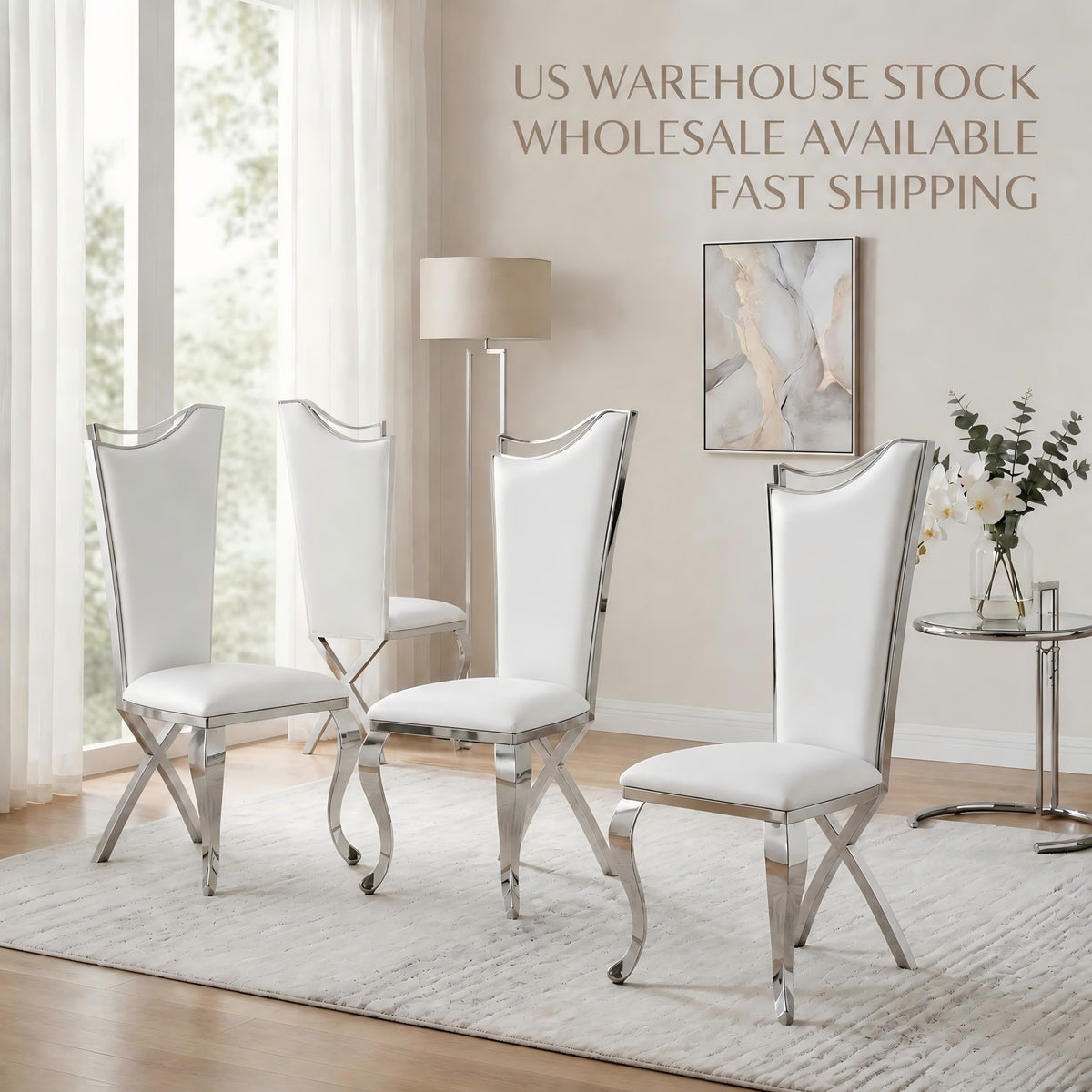 Elegant Wingback Dining Chair, 201# stainless steel dining chair 4pcs/CTN