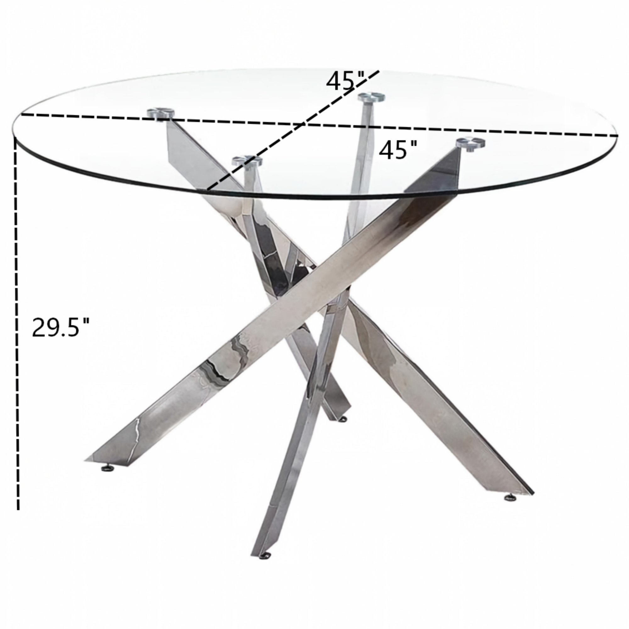 DT012-Round Tempered Glass Dining Table with Chrome Metal X‑Shape Base