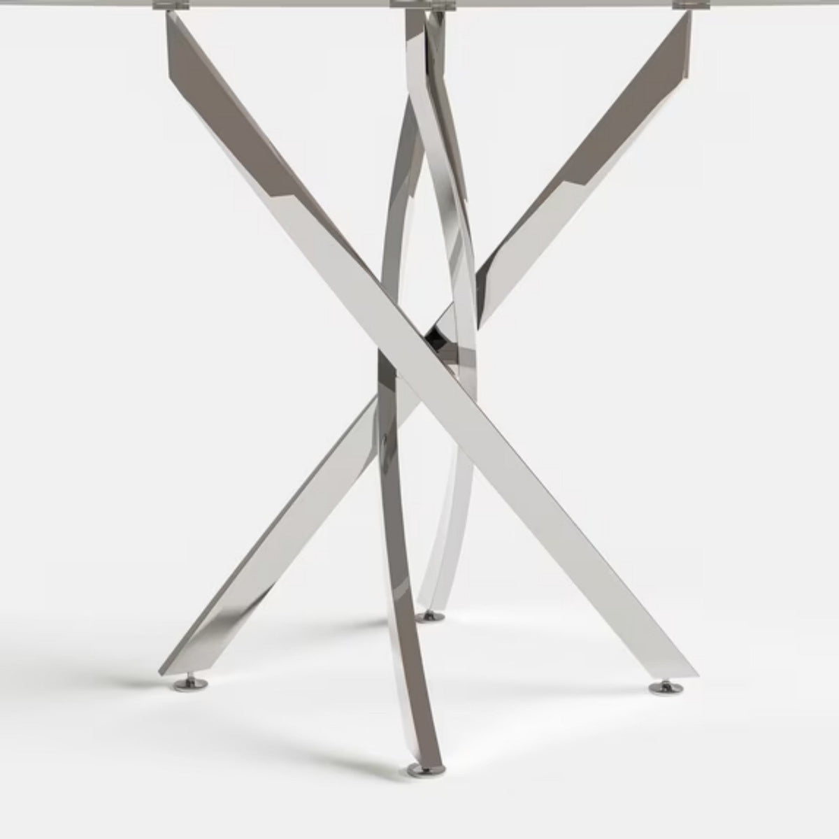 DT012-Round Tempered Glass Dining Table with Chrome Metal X‑Shape Base