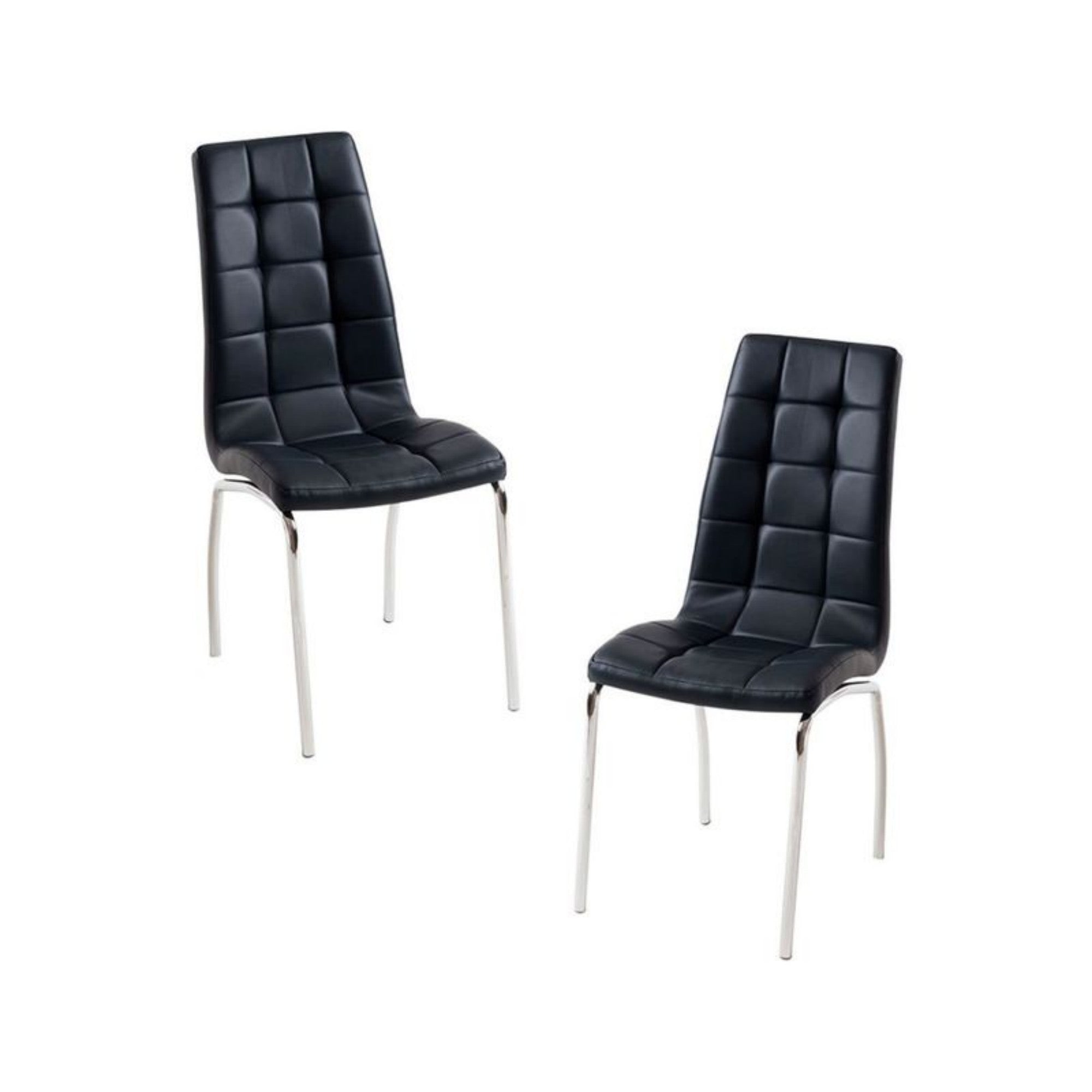 CH017-2PCS/CTN-High Back Black PU Leather Dining Chair with Chrome Metal Legs