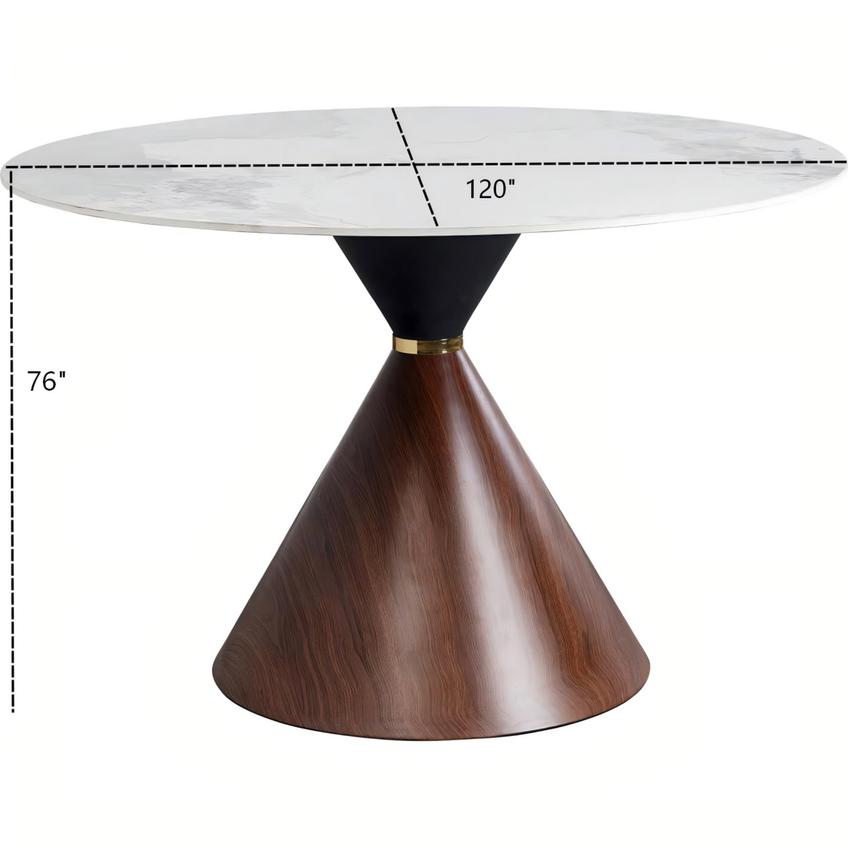 DT016-Contemporary Round Sintered Stone Dinner Table, Single Cone Pedestal Dining Table