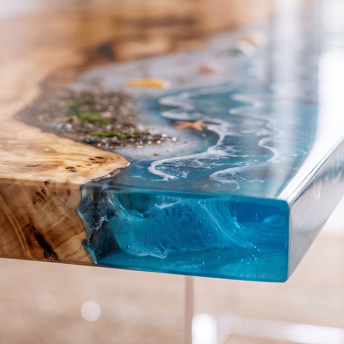 Poplar River Epoxy Rectangular Dining Table(Tabletop with legs)