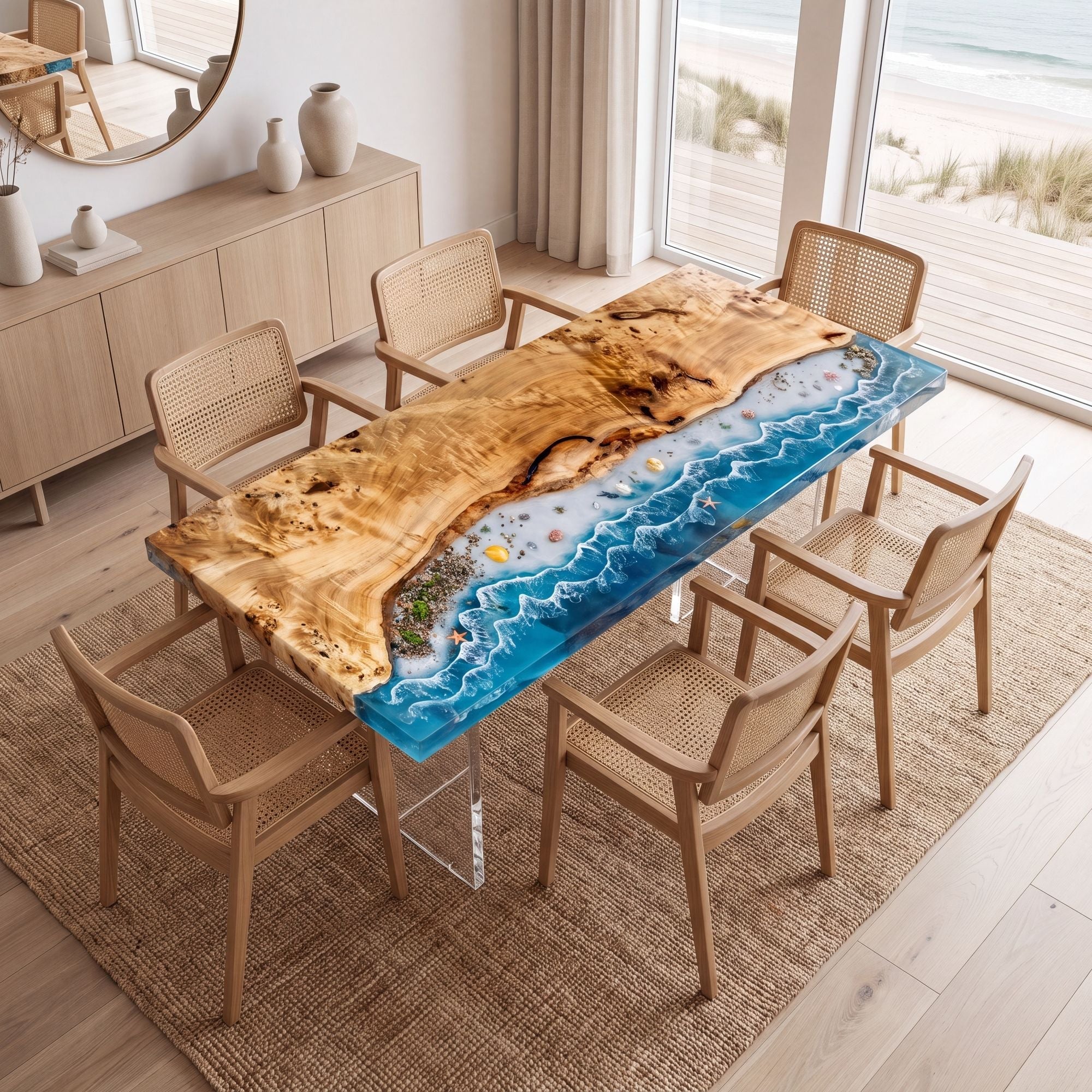 Poplar River Epoxy Rectangular Dining Table(Tabletop only, legs not included)