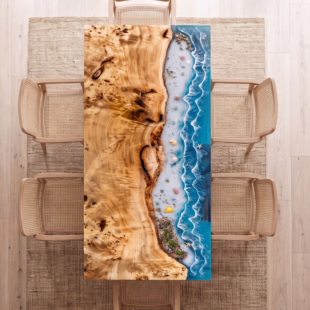 Poplar River Epoxy Rectangular Dining Table(Tabletop with legs)