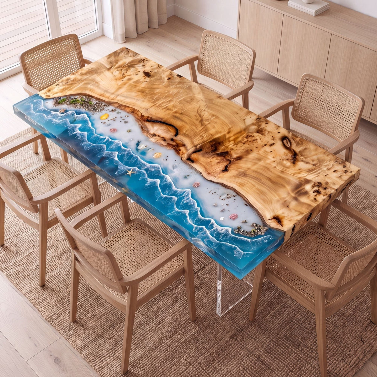 Poplar River Epoxy Rectangular Dining Table(Tabletop with legs)