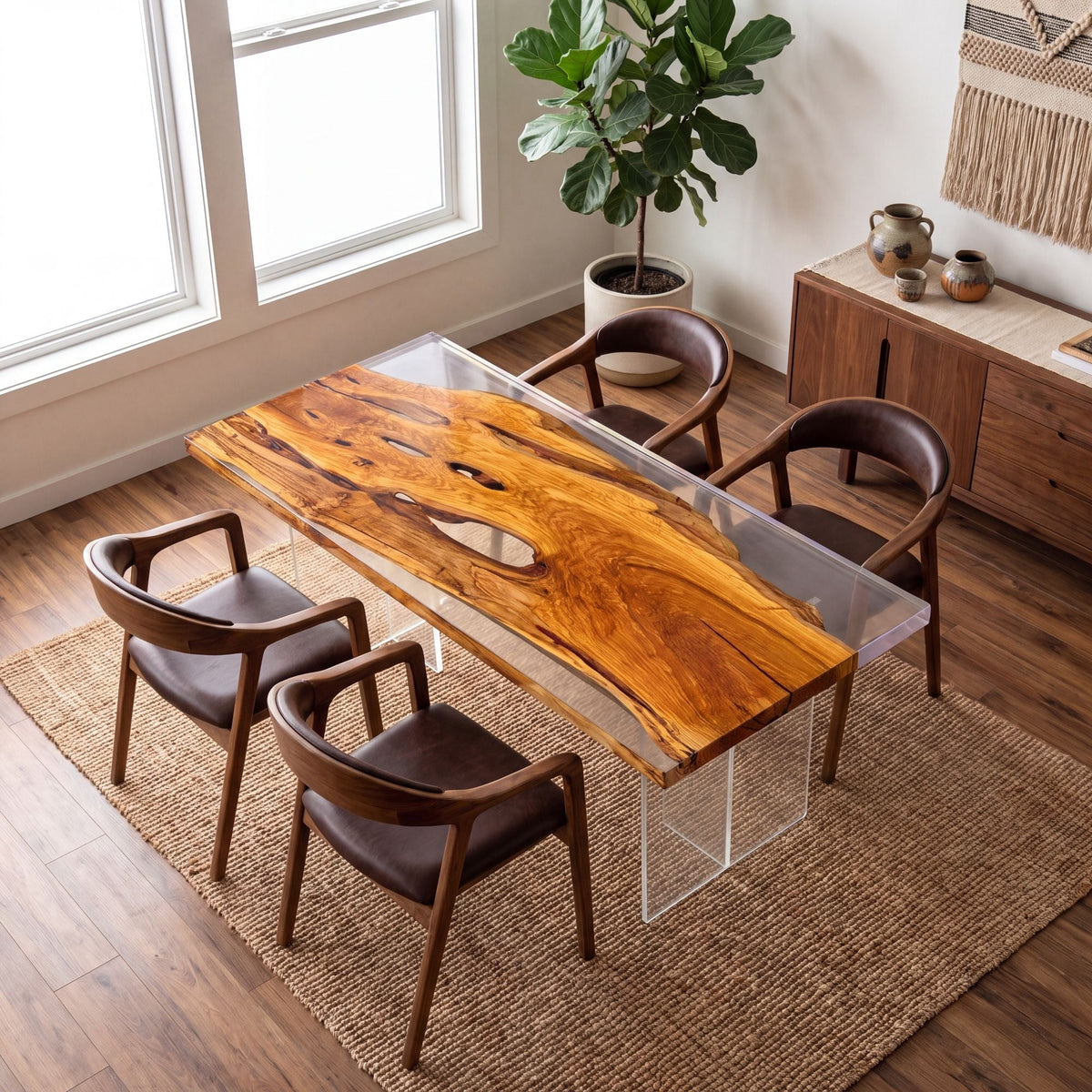 Olive Clear Epoxy Rectangular Dining Table(Tabletop with legs)