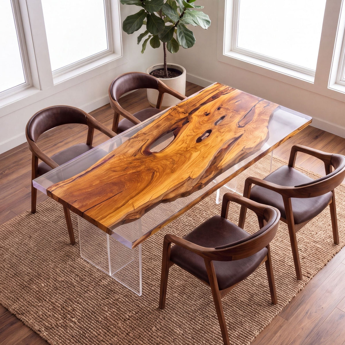 Olive Clear Epoxy Rectangular Dining Table(Tabletop with legs)