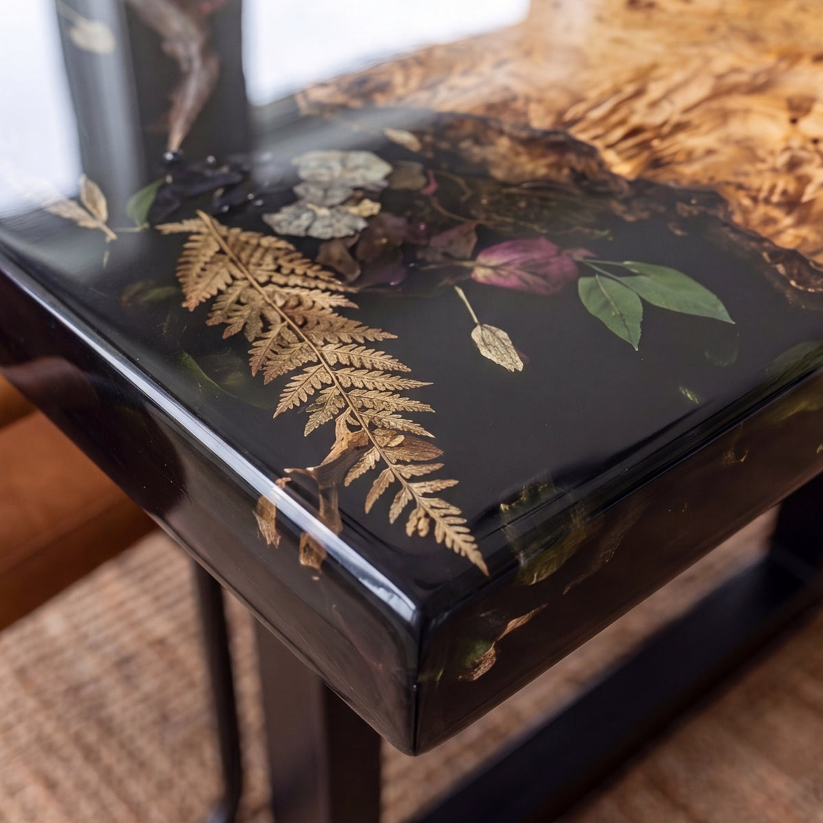 Poplar Black Epoxy Rectangular Dining Table(Tabletop with legs)