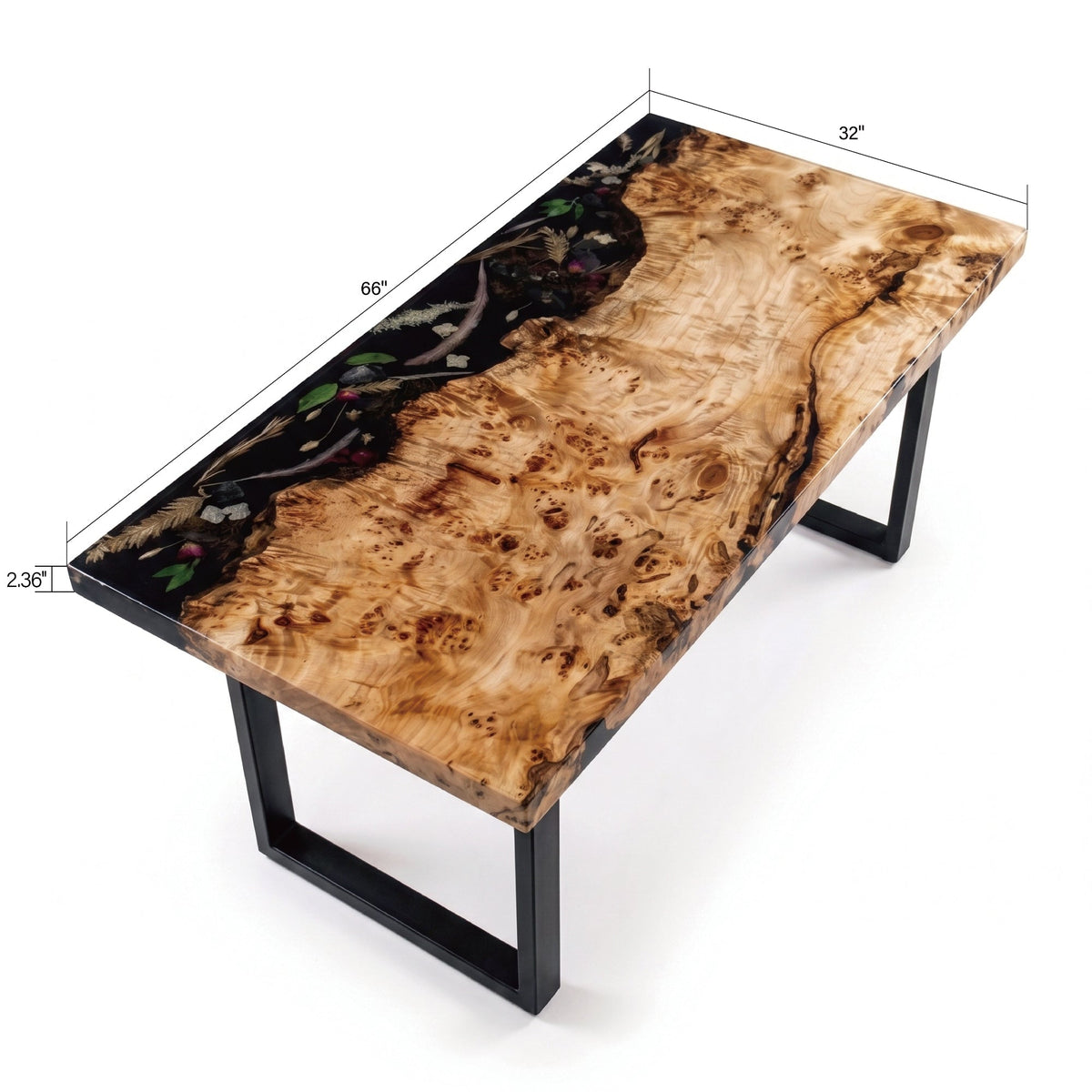 Poplar Black Epoxy Rectangular Dining Table(Tabletop only, legs not included)